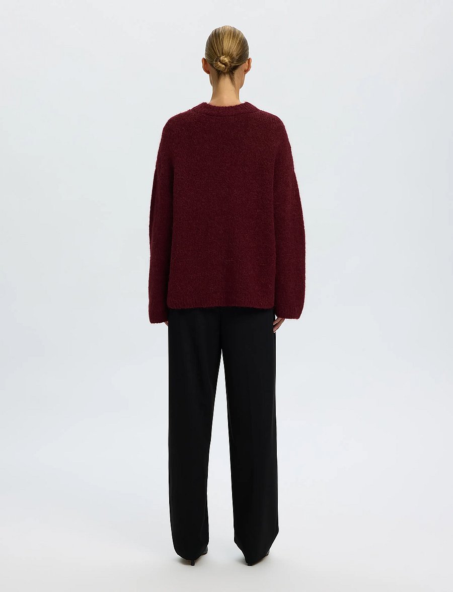Selected - SLWGABRIELLA LS KNIT NEW O-NECK NOOS - striktrøjer - tawny port - 2