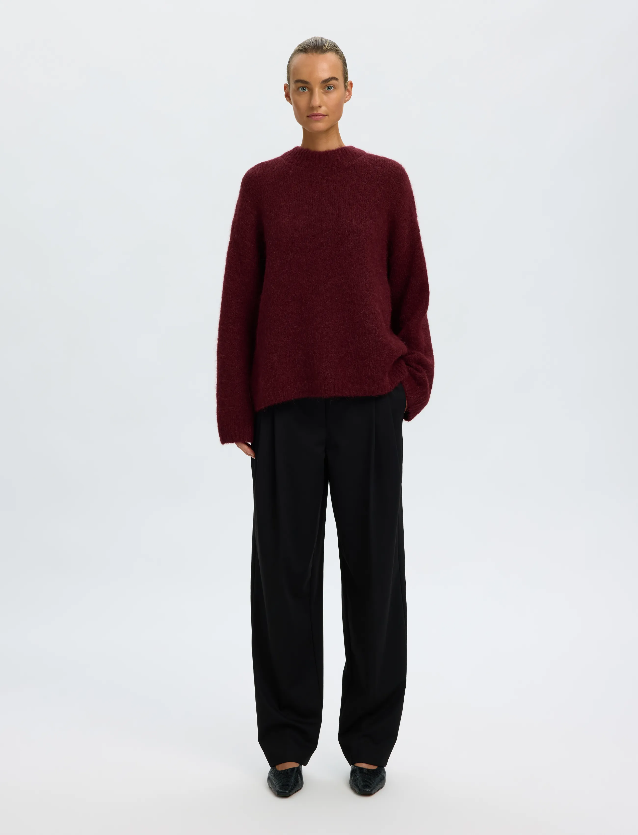 Selected - SLWGABRIELLA LS KNIT NEW O-NECK NOOS - striktrøjer - tawny port - 3