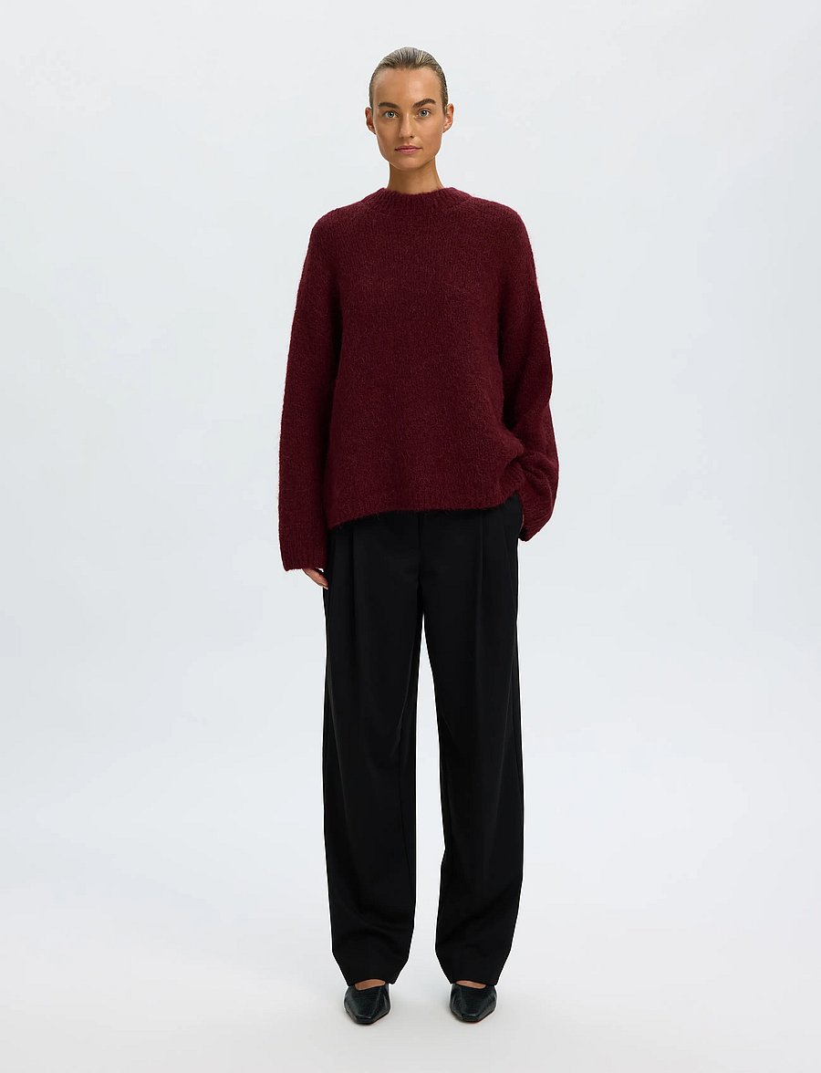 Selected - SLWGABRIELLA LS KNIT NEW O-NECK NOOS - striktrøjer - tawny port - 3