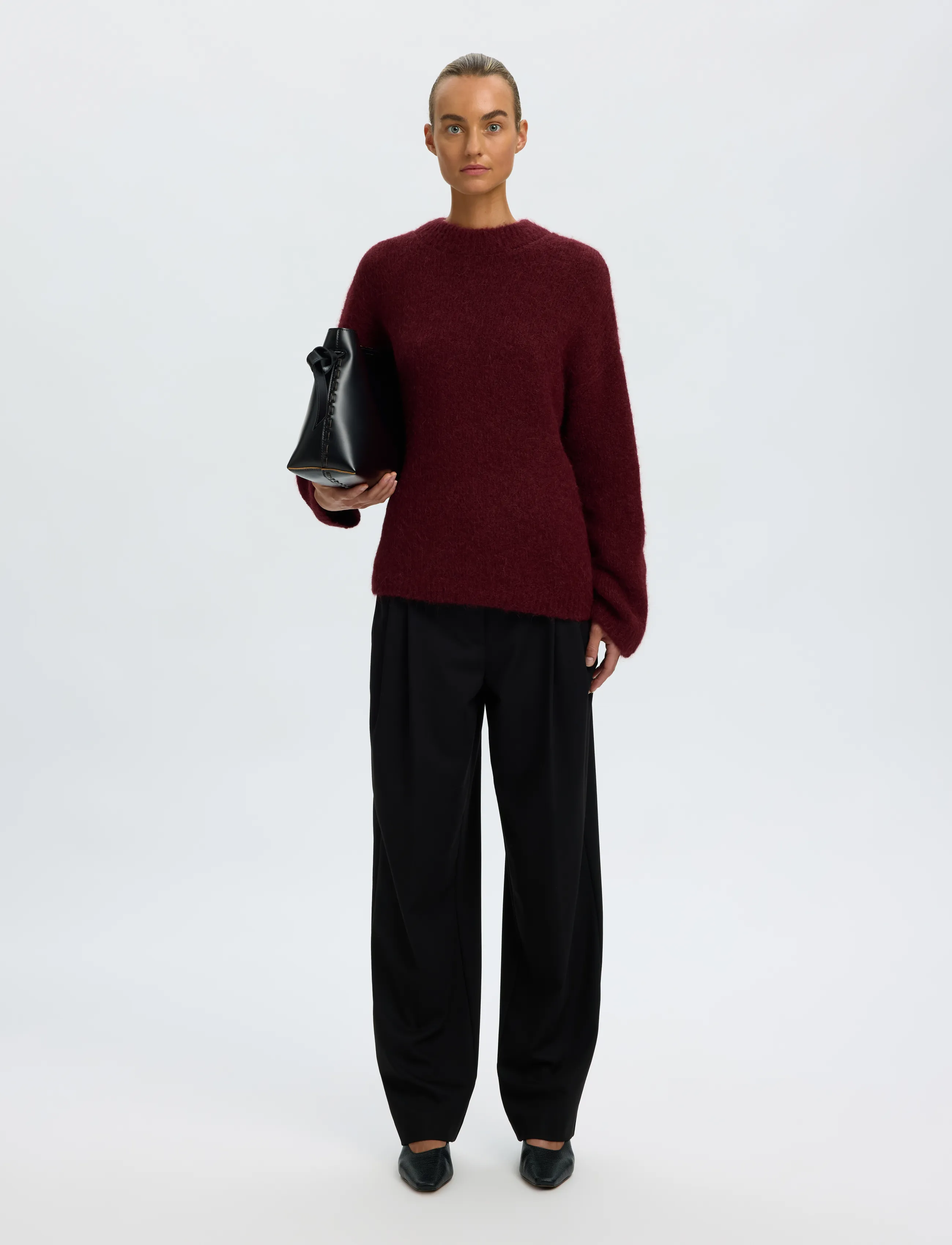 Selected - SLWGABRIELLA LS KNIT NEW O-NECK NOOS - striktrøjer - tawny port - 5