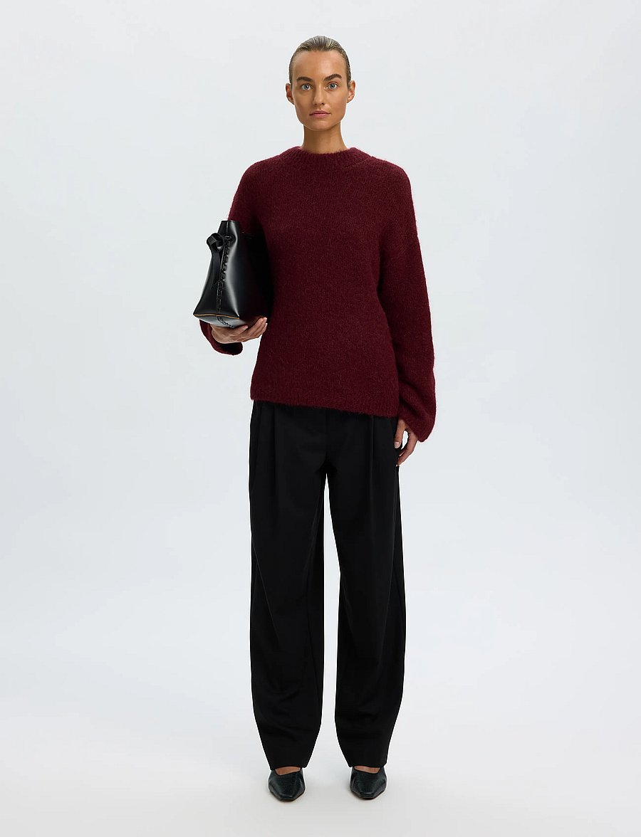 Selected - SLWGABRIELLA LS KNIT NEW O-NECK NOOS - striktrøjer - tawny port - 5