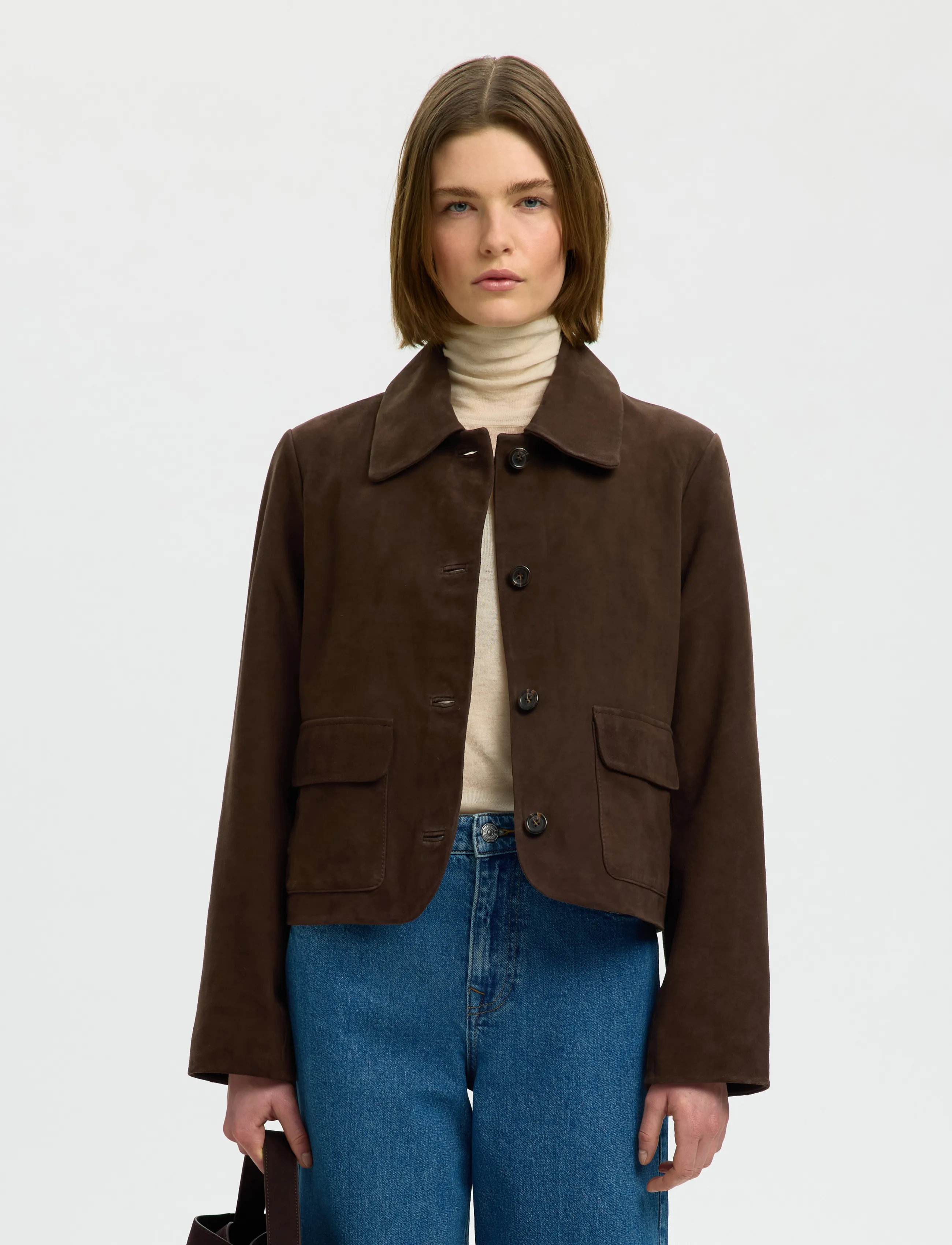 Selected Slwkaya Suede Jacket Noos, 40, Jackets, Braun - Leather, Frauen
