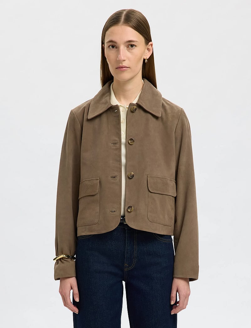 Selected - SLWKAYA SUEDE JACKET NOOS - lederjacken - fungi - 0