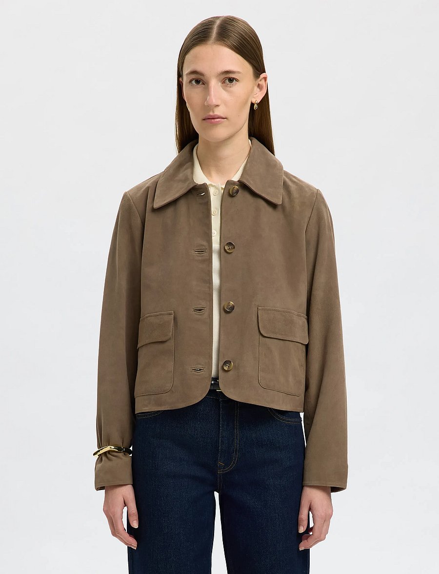 Selected - SLFKAYA SUEDE JACKET NOOS - frühlingsjacken - fungi - 0