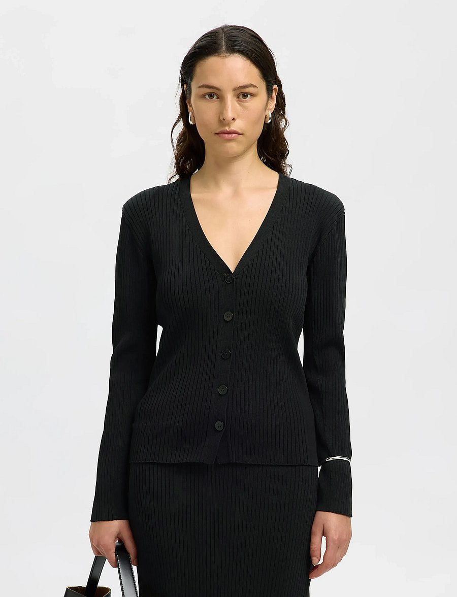 Selected - SLFCARLY LS KNIT CARDIGAN - strickjacken - black - 0