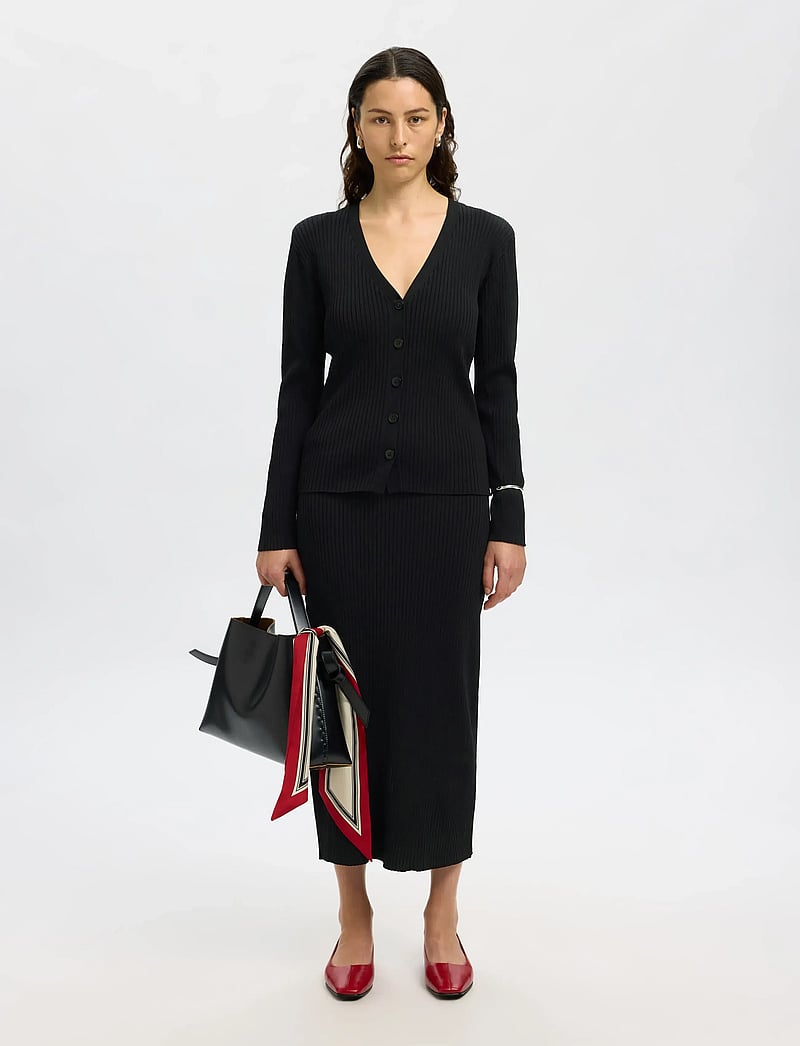 Selected - SLFCARLY LS KNIT CARDIGAN - cardigans - black - 3