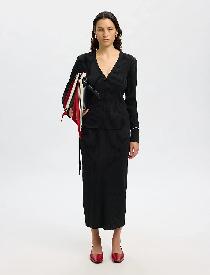 Selected - SLFCARLY LS KNIT CARDIGAN - cardigans - black - 4