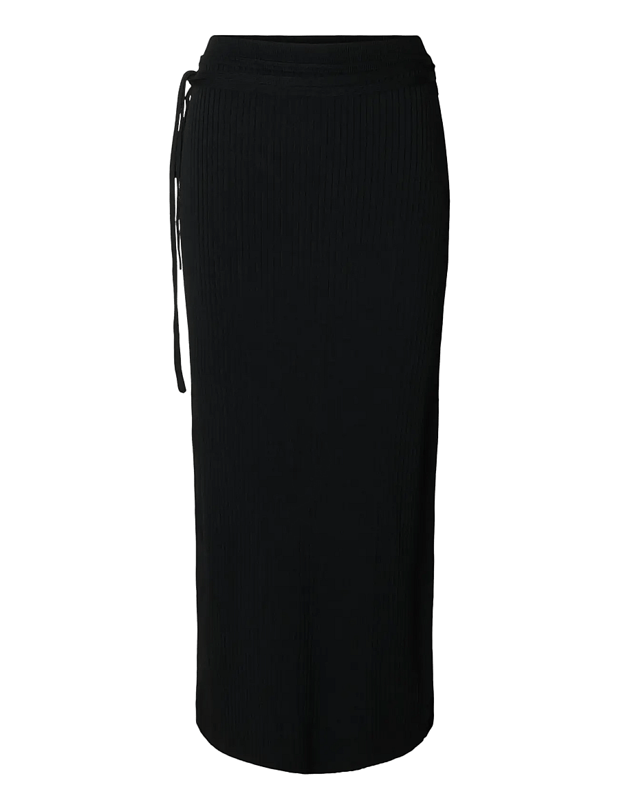 Selected - SLFCARLY MW KNIT ANKLE SKIRT - maxikjolar - black - 1