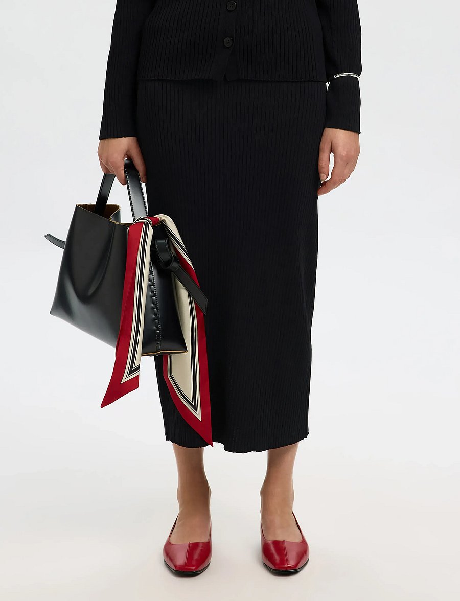 Selected - SLFCARLY MW KNIT ANKLE SKIRT - maxikjolar - black - 0