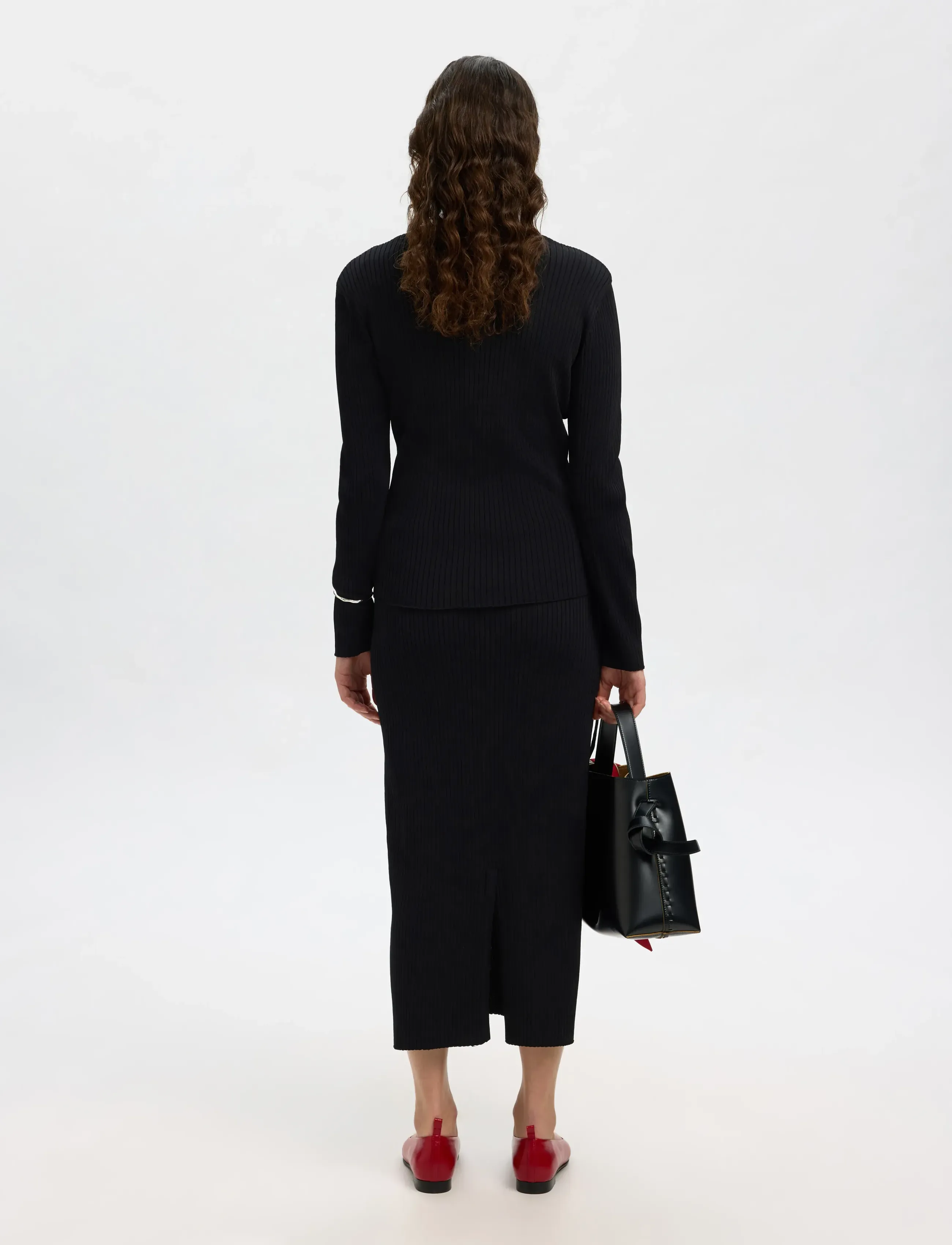 Selected - SLFCARLY MW KNIT ANKLE SKIRT - jupes longues - black - 2