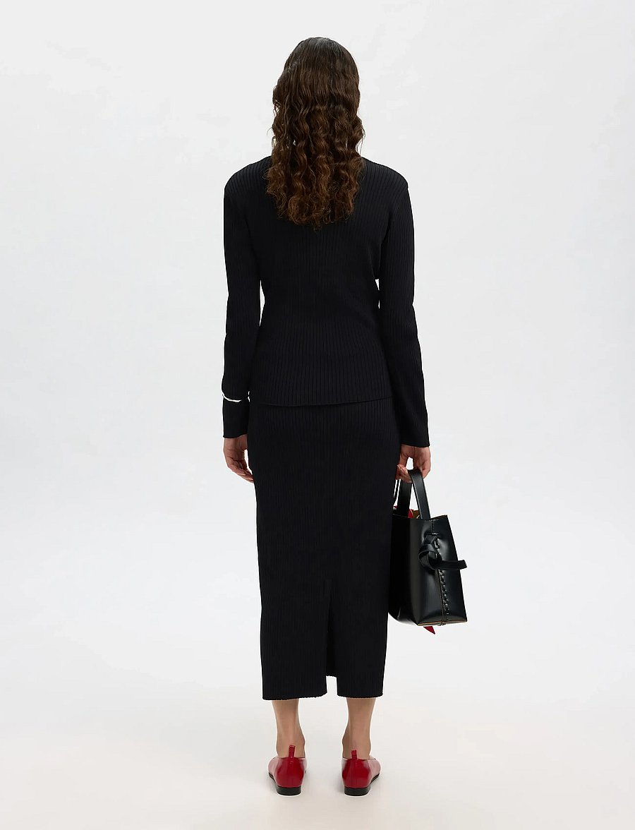 Selected - SLFCARLY MW KNIT ANKLE SKIRT - maxikjolar - black - 2