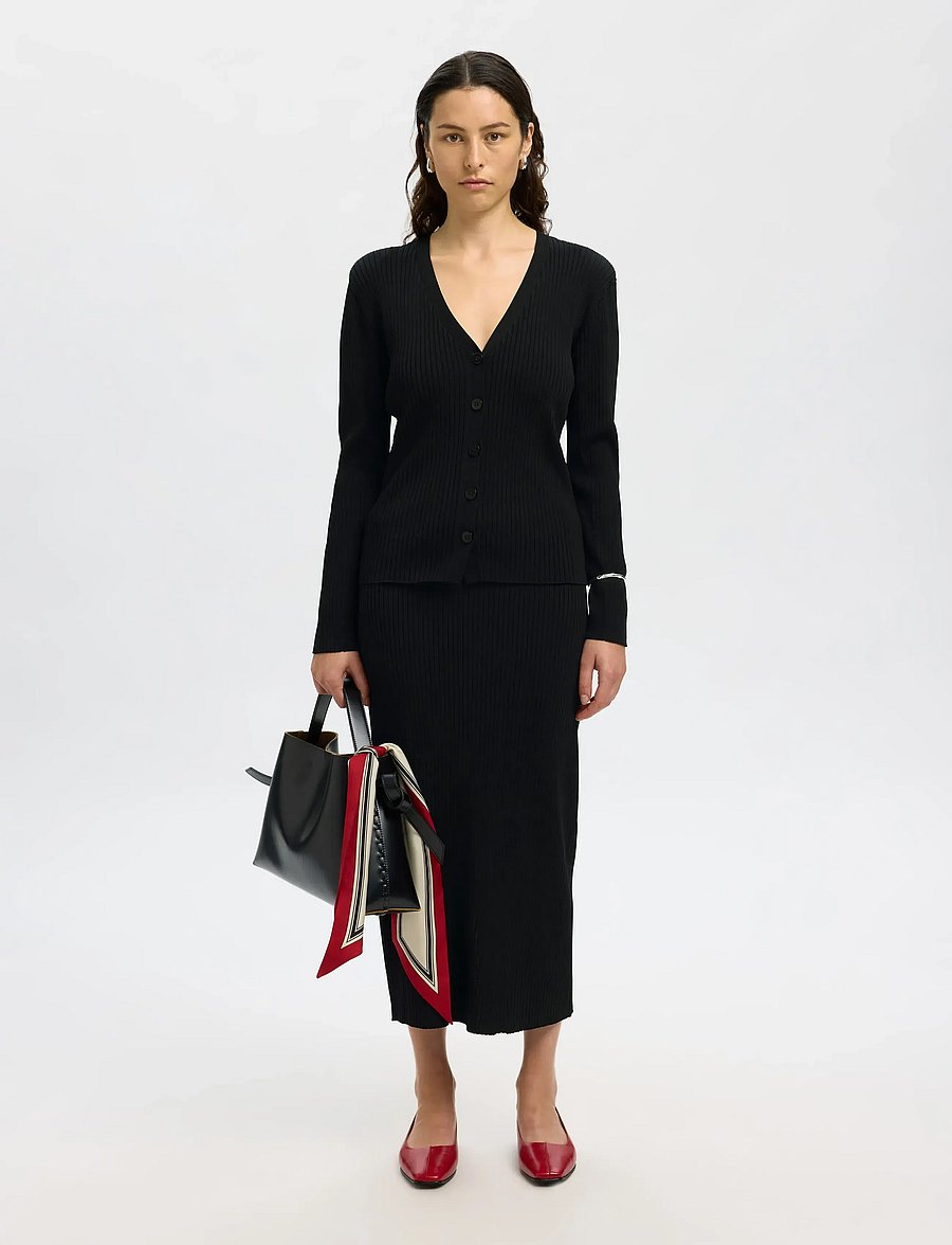 Selected - SLFCARLY MW KNIT ANKLE SKIRT - maxikjolar - black - 3