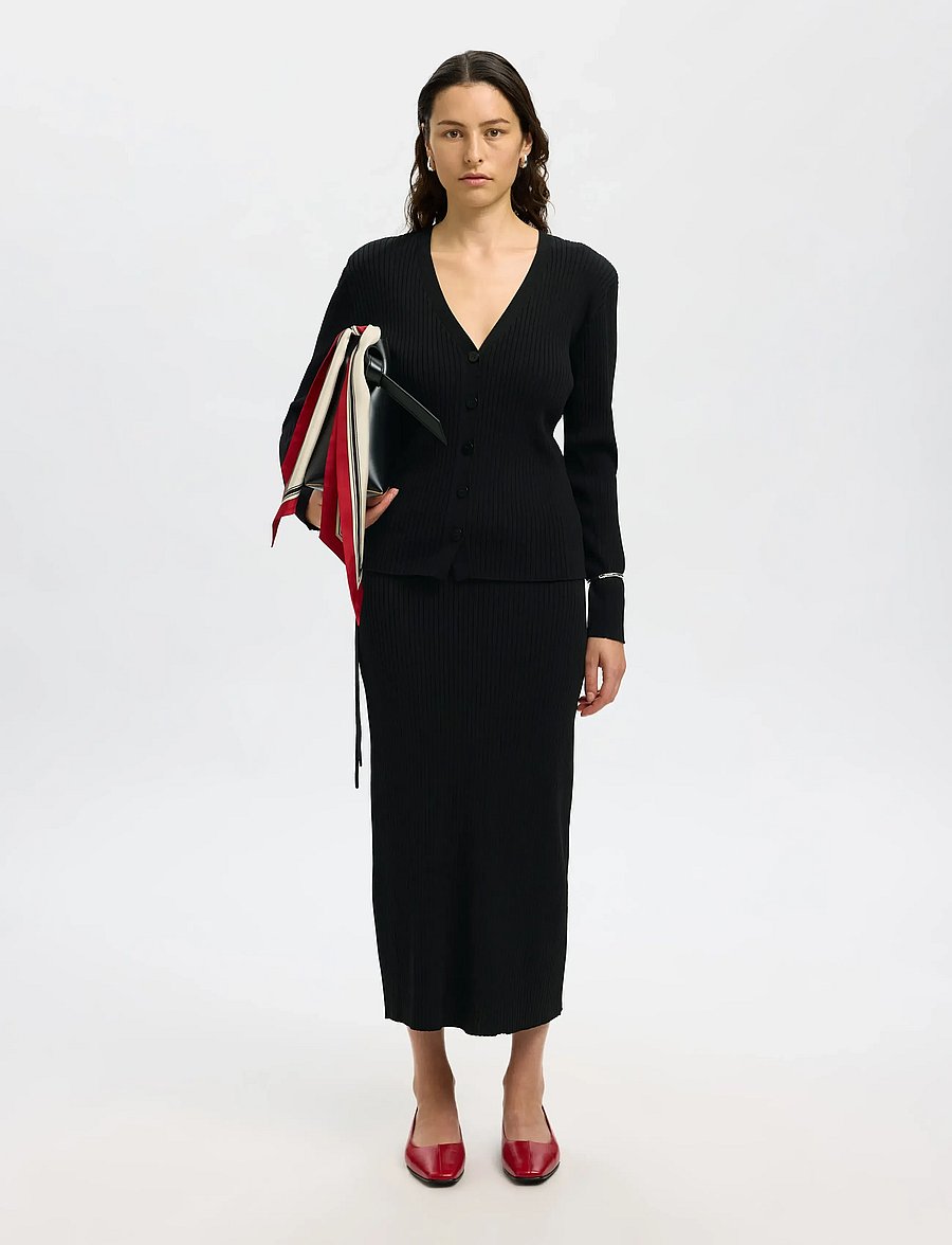 Selected - SLFCARLY MW KNIT ANKLE SKIRT - maxikjolar - black - 4