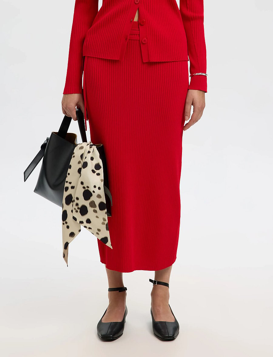 Selected - SLFCARLY MW KNIT ANKLE SKIRT - maxi röcke - equestrian red - 0