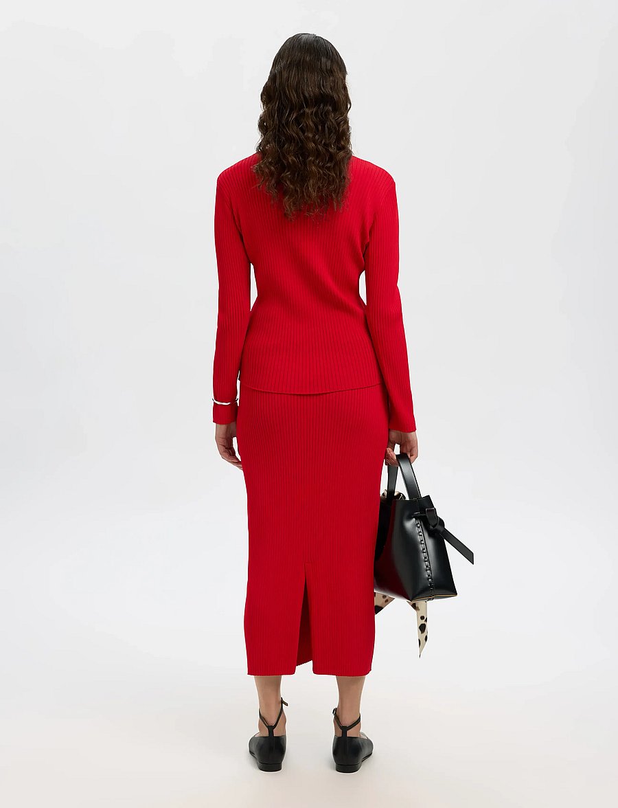 Selected - SLFCARLY MW KNIT ANKLE SKIRT - maxi röcke - equestrian red - 2