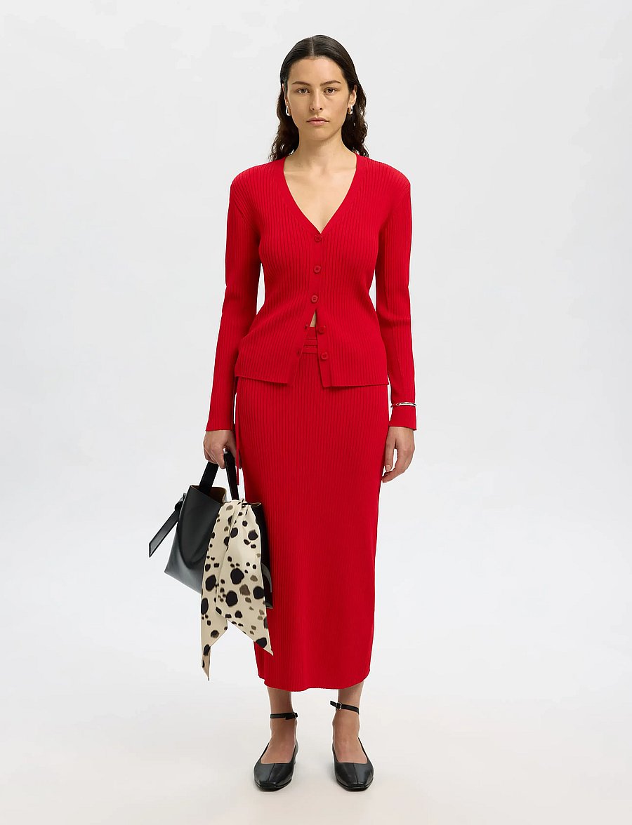 Selected - SLFCARLY MW KNIT ANKLE SKIRT - maxi röcke - equestrian red - 3