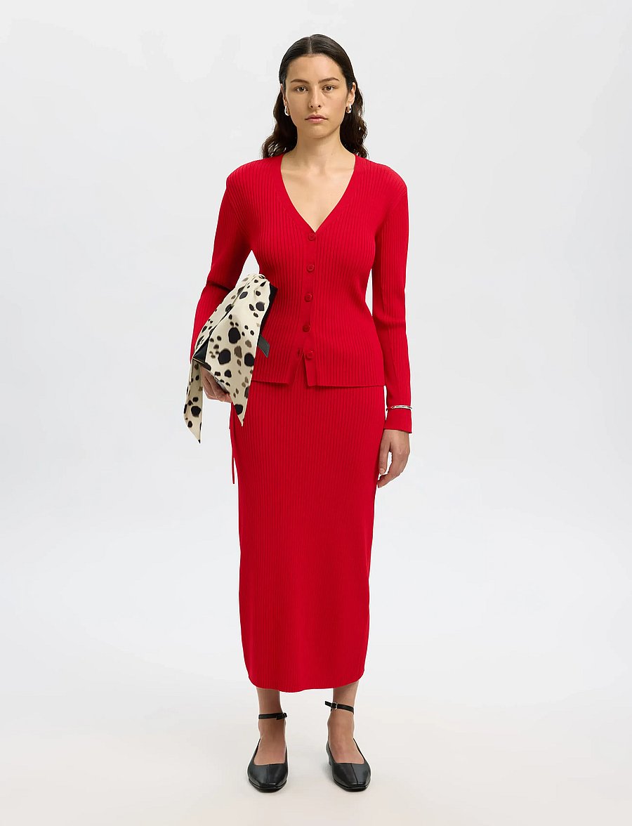 Selected - SLFCARLY MW KNIT ANKLE SKIRT - maxi röcke - equestrian red - 4