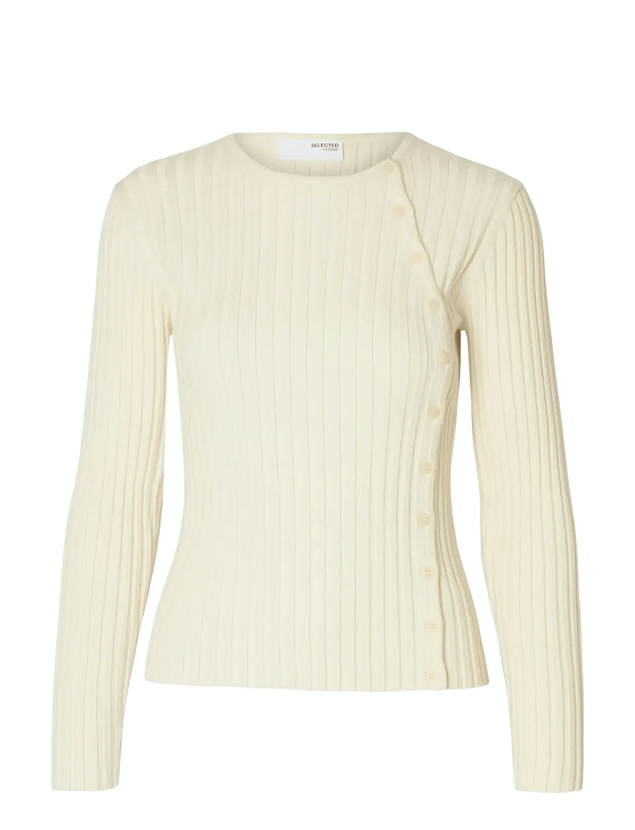 Selected - SLFHELEN LS KNIT BUTTON O-NECK TOP - pullover - birch - 1
