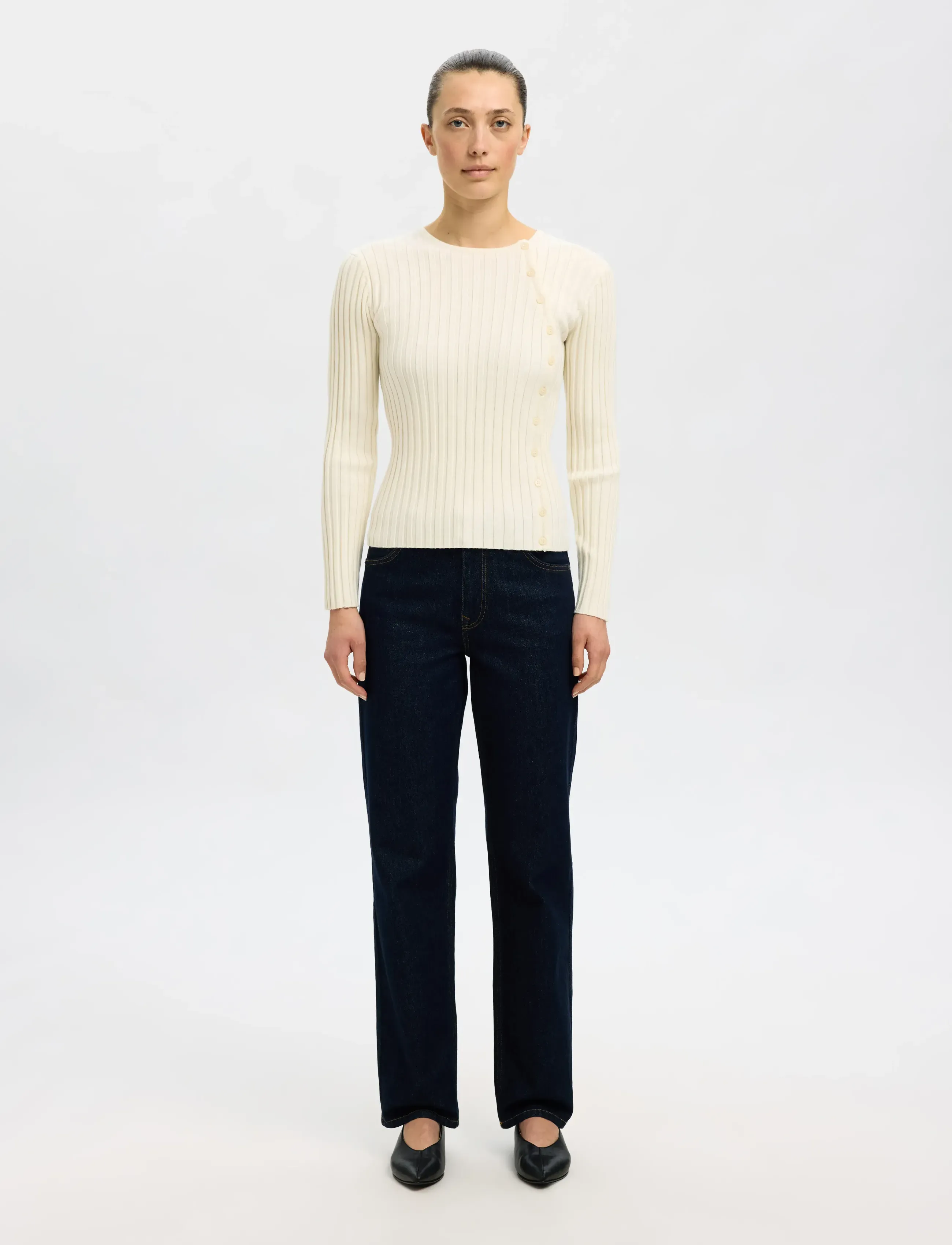 Slfhelen Ls Knit Button O-Neck Top