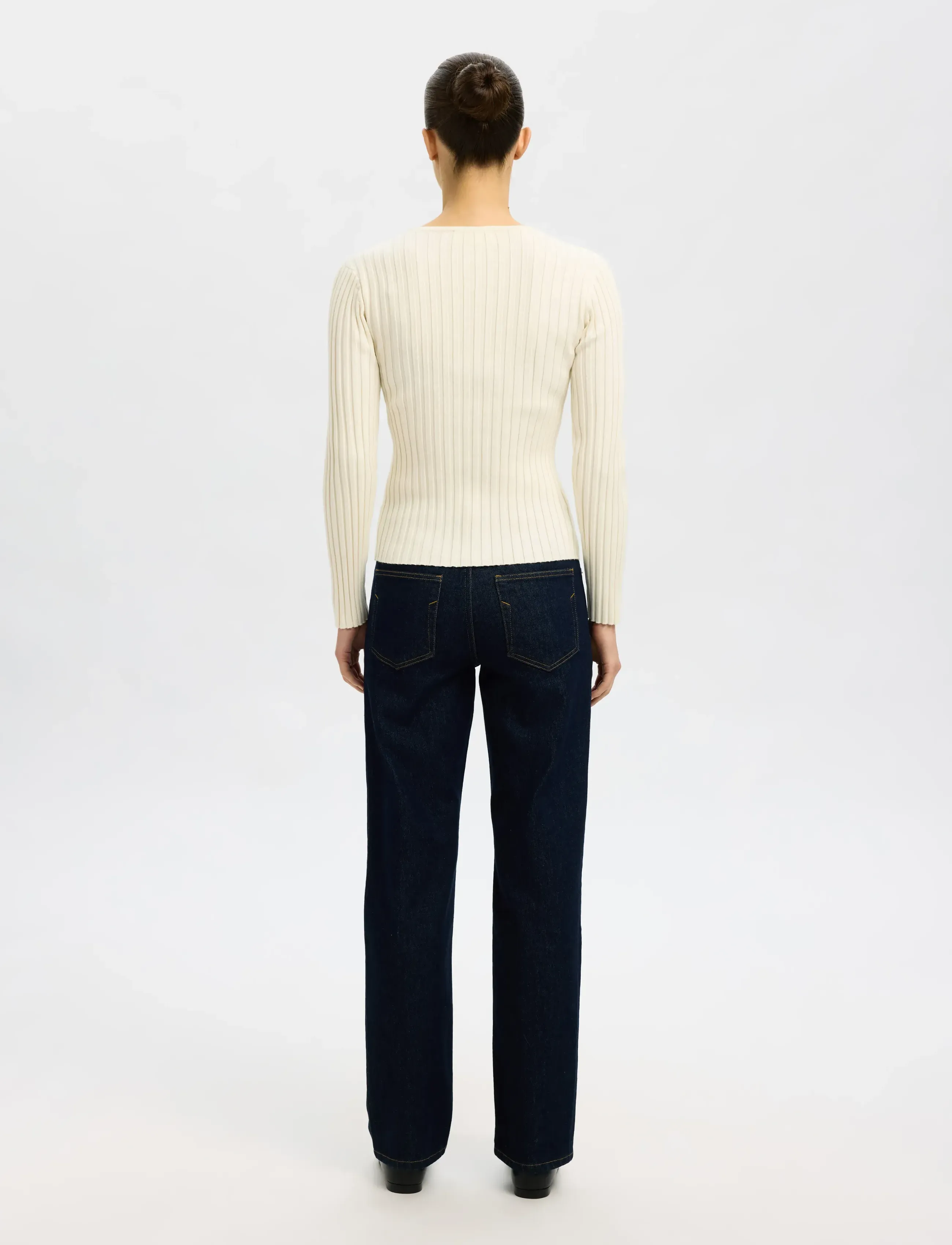 Selected - SLFHELEN LS KNIT BUTTON O-NECK TOP - peysur - birch - 2