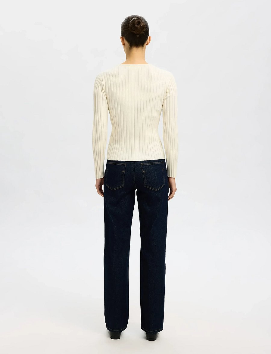 Selected - SLFHELEN LS KNIT BUTTON O-NECK TOP - pullover - birch - 2