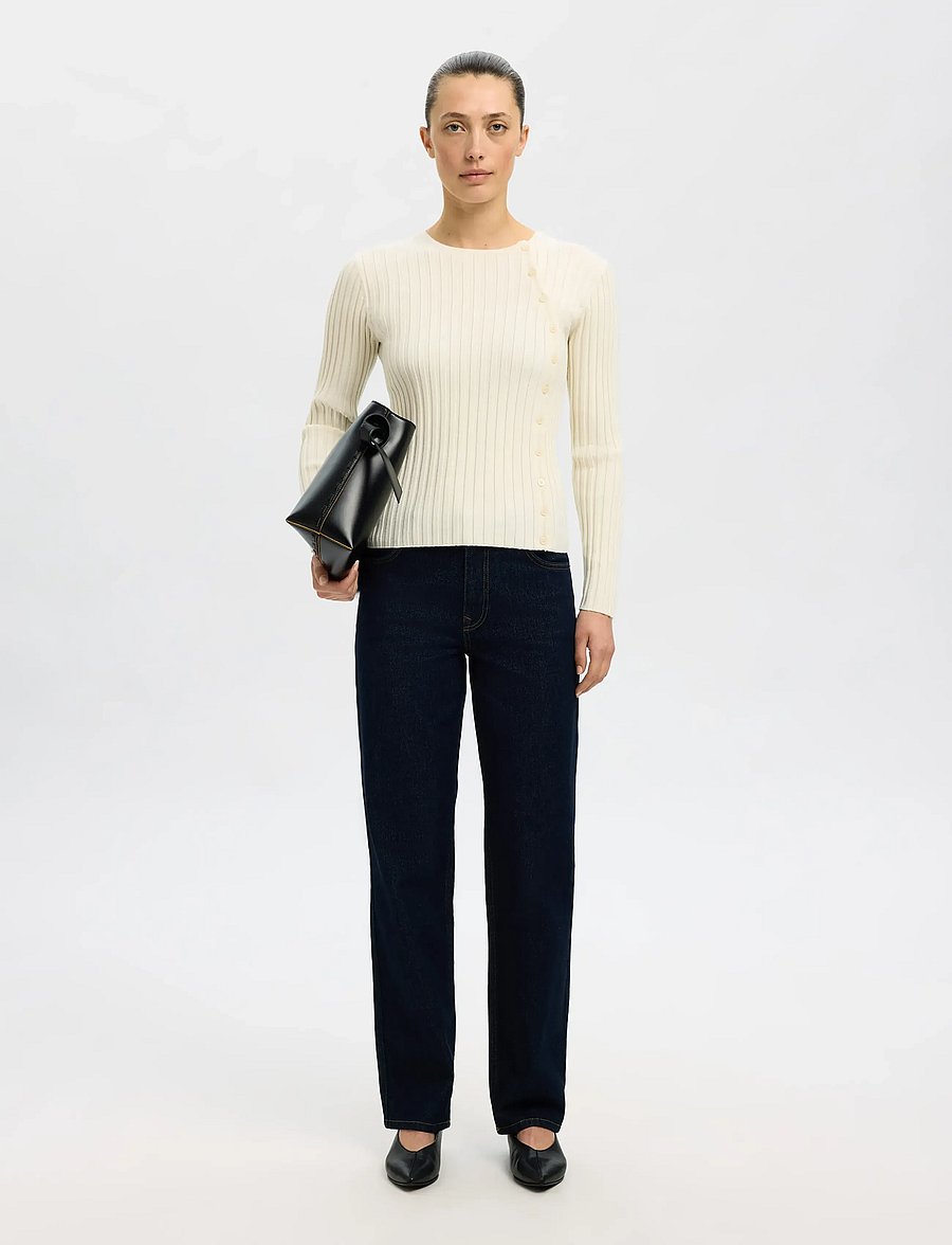 Selected - SLFHELEN LS KNIT BUTTON O-NECK TOP - pullover - birch - 3