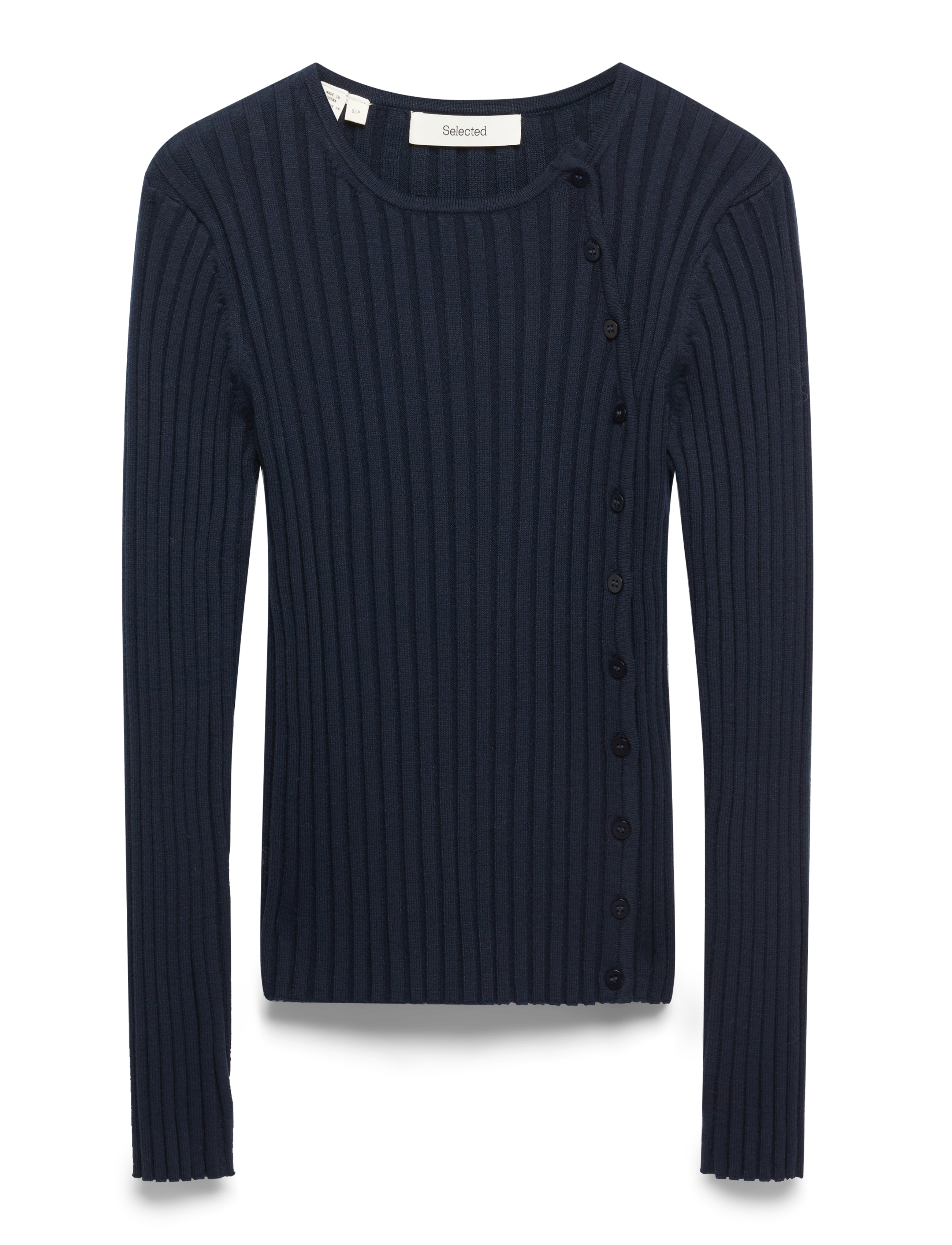 Selected SLFHELEN LS KNIT BUTTON O-NECK TOP - Selected - DARK SAPPHIRE / navy