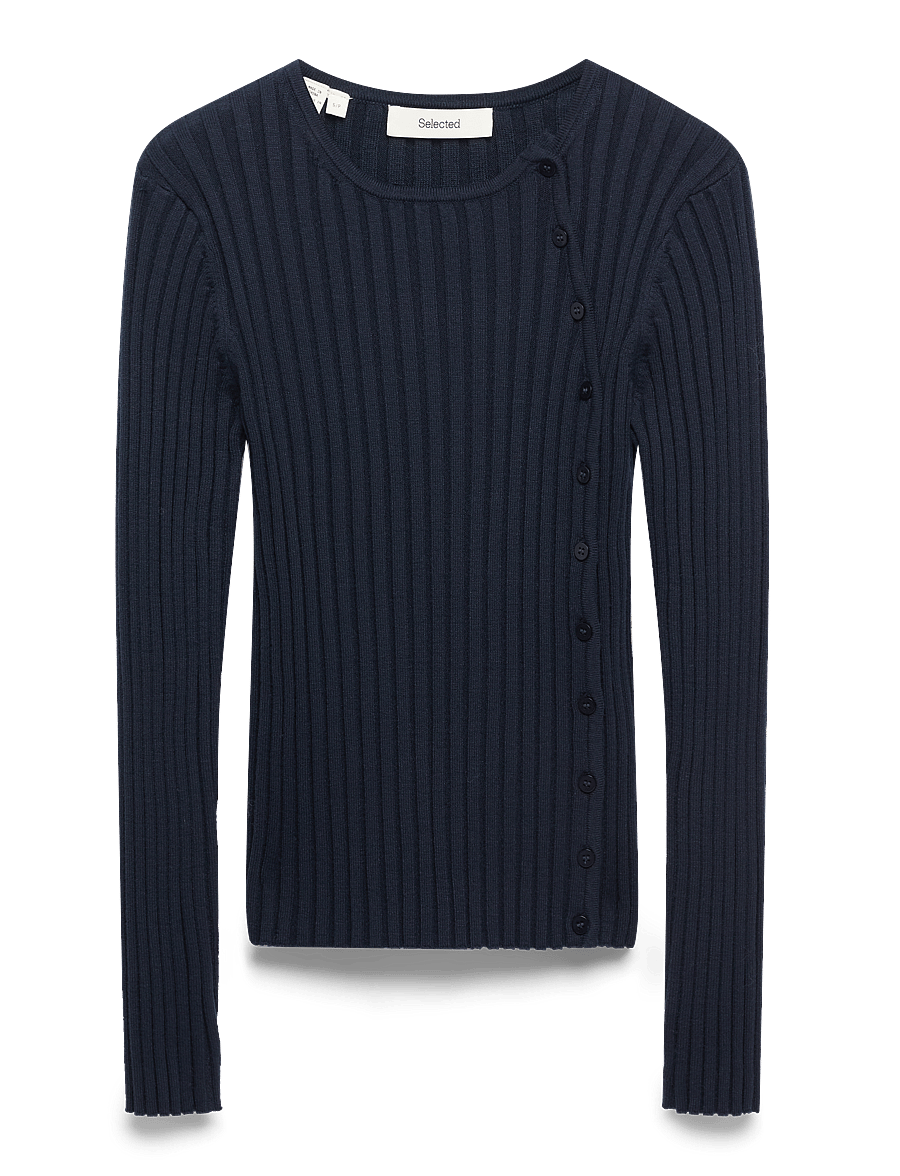 Selected - SLFHELEN LS KNIT BUTTON O-NECK TOP - pullover - dark sapphire - 1
