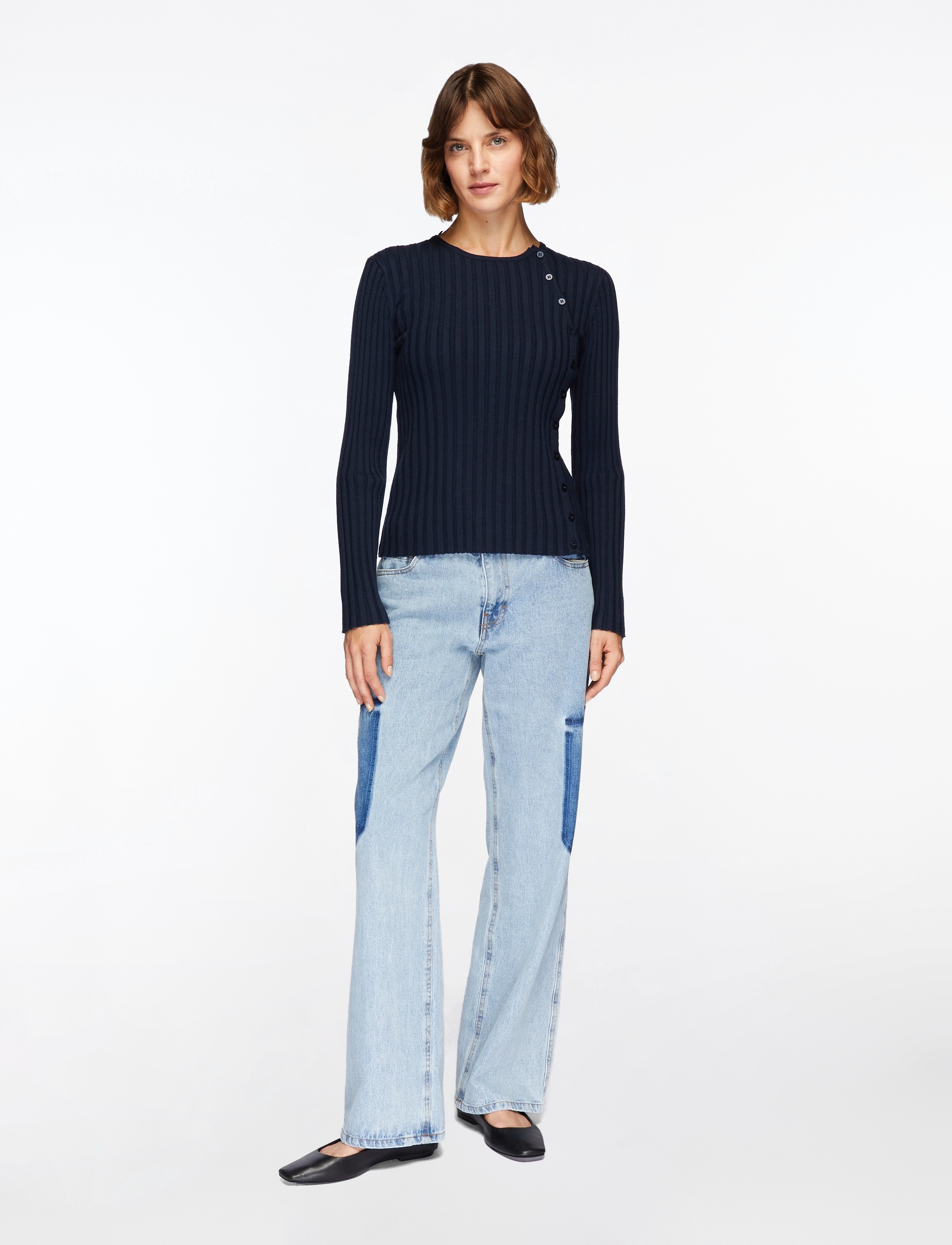 Selected - SLFHELEN LS KNIT BUTTON O-NECK TOP - striktrøjer - dark sapphire - 2