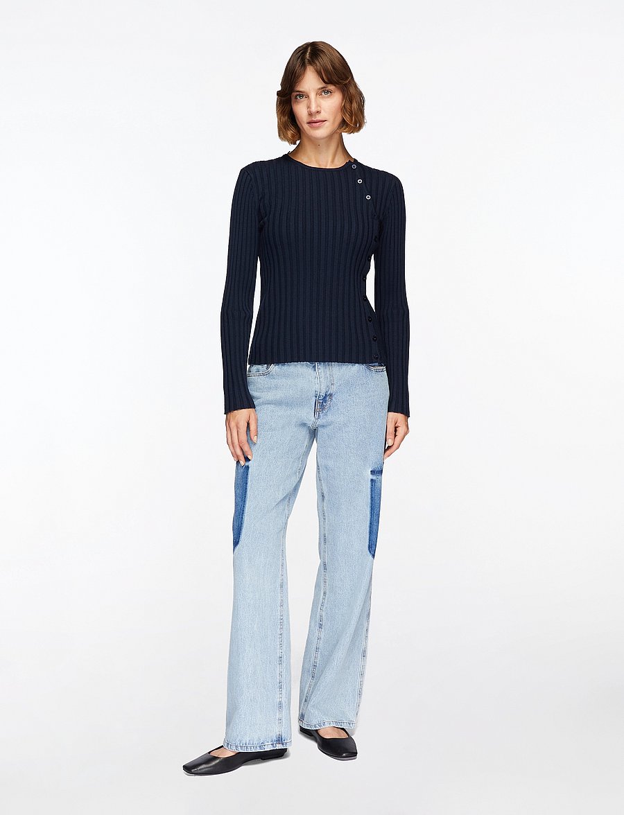 Selected - SLFHELEN LS KNIT BUTTON O-NECK TOP - pullover - dark sapphire - 2