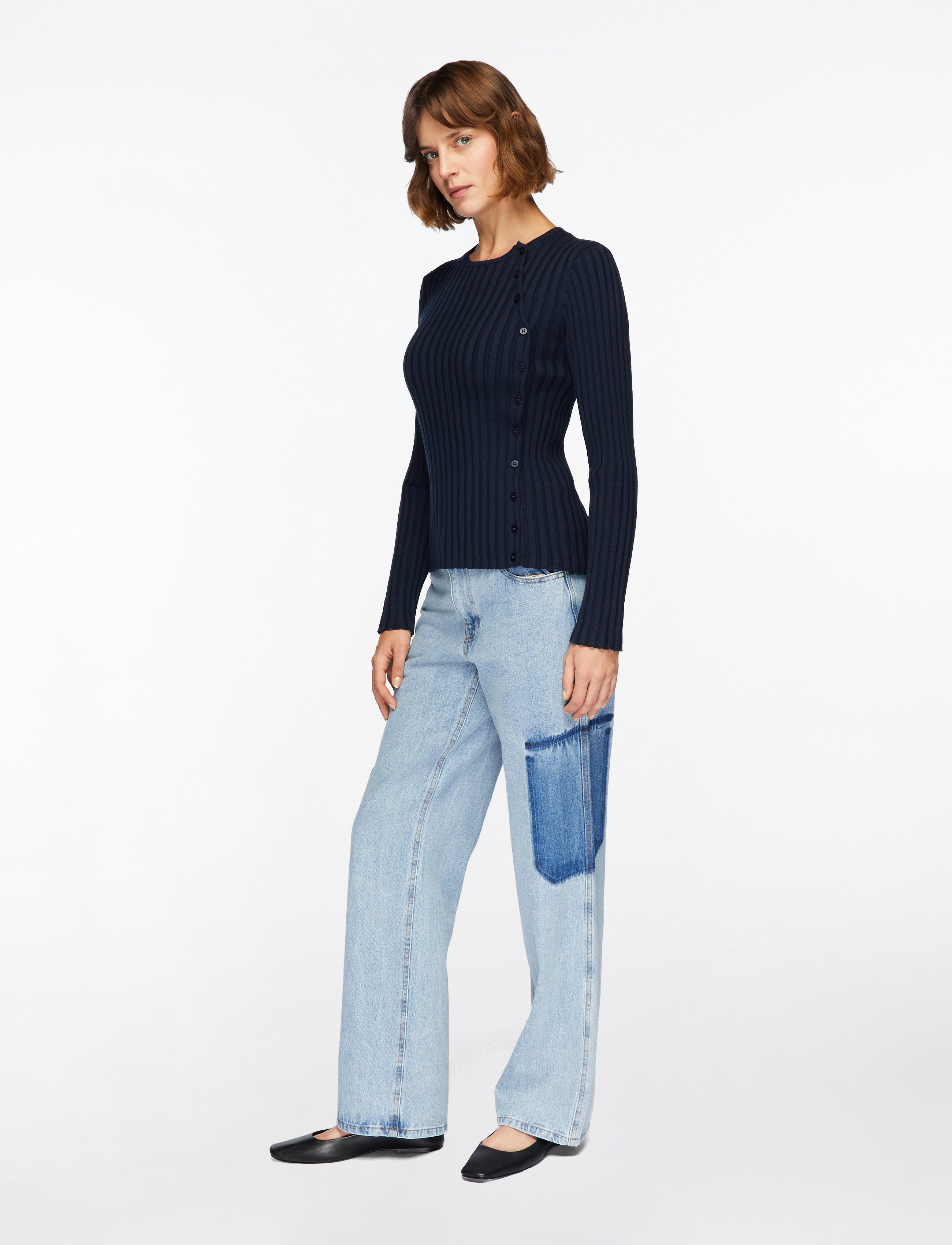Selected - SLFHELEN LS KNIT BUTTON O-NECK TOP - striktrøjer - dark sapphire - 3
