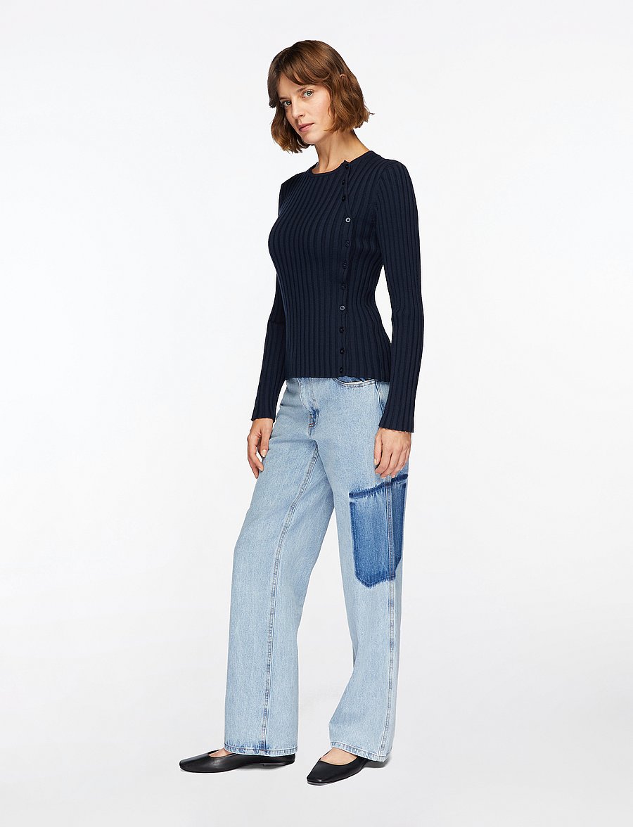 Selected - SLFHELEN LS KNIT BUTTON O-NECK TOP - pullover - dark sapphire - 3