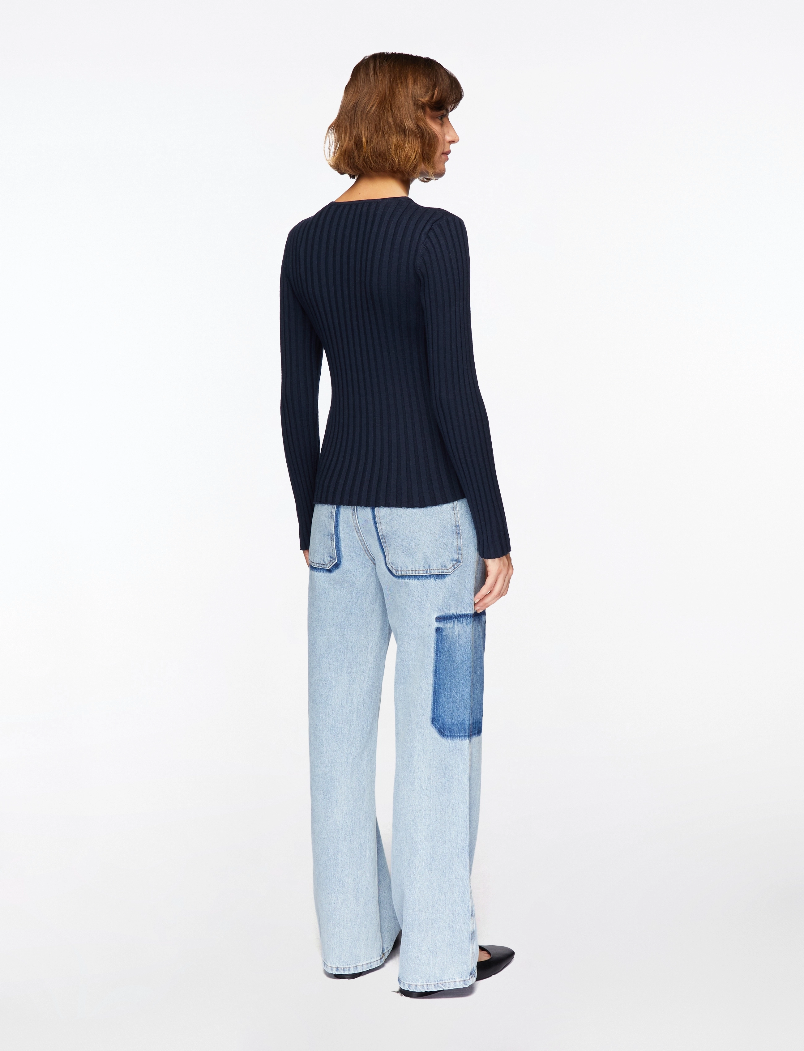 Selected - SLFHELEN LS KNIT BUTTON O-NECK TOP - striktrøjer - dark sapphire - 4