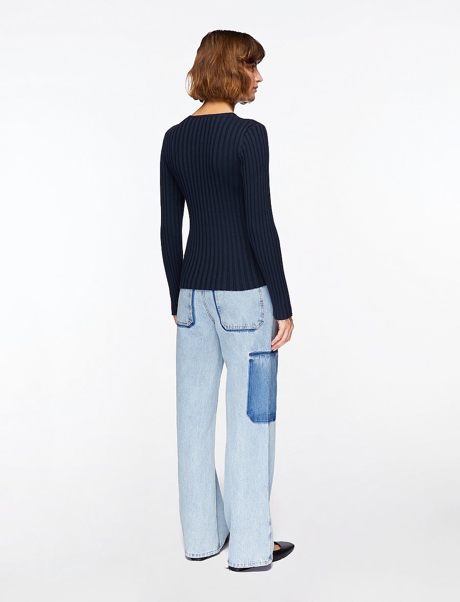 Selected - SLFHELEN LS KNIT BUTTON O-NECK TOP - pullover - dark sapphire - 4