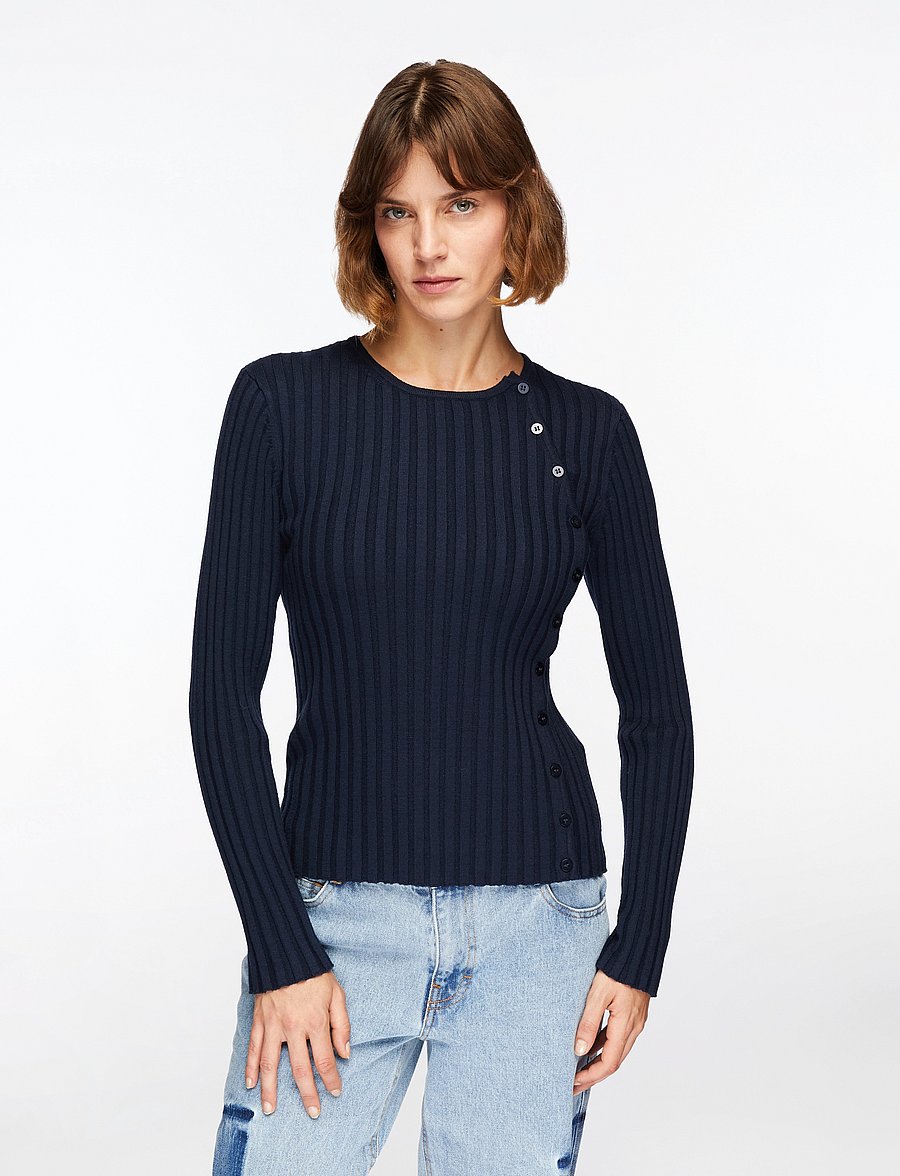 Selected - SLFHELEN LS KNIT BUTTON O-NECK TOP - pullover - dark sapphire - 0