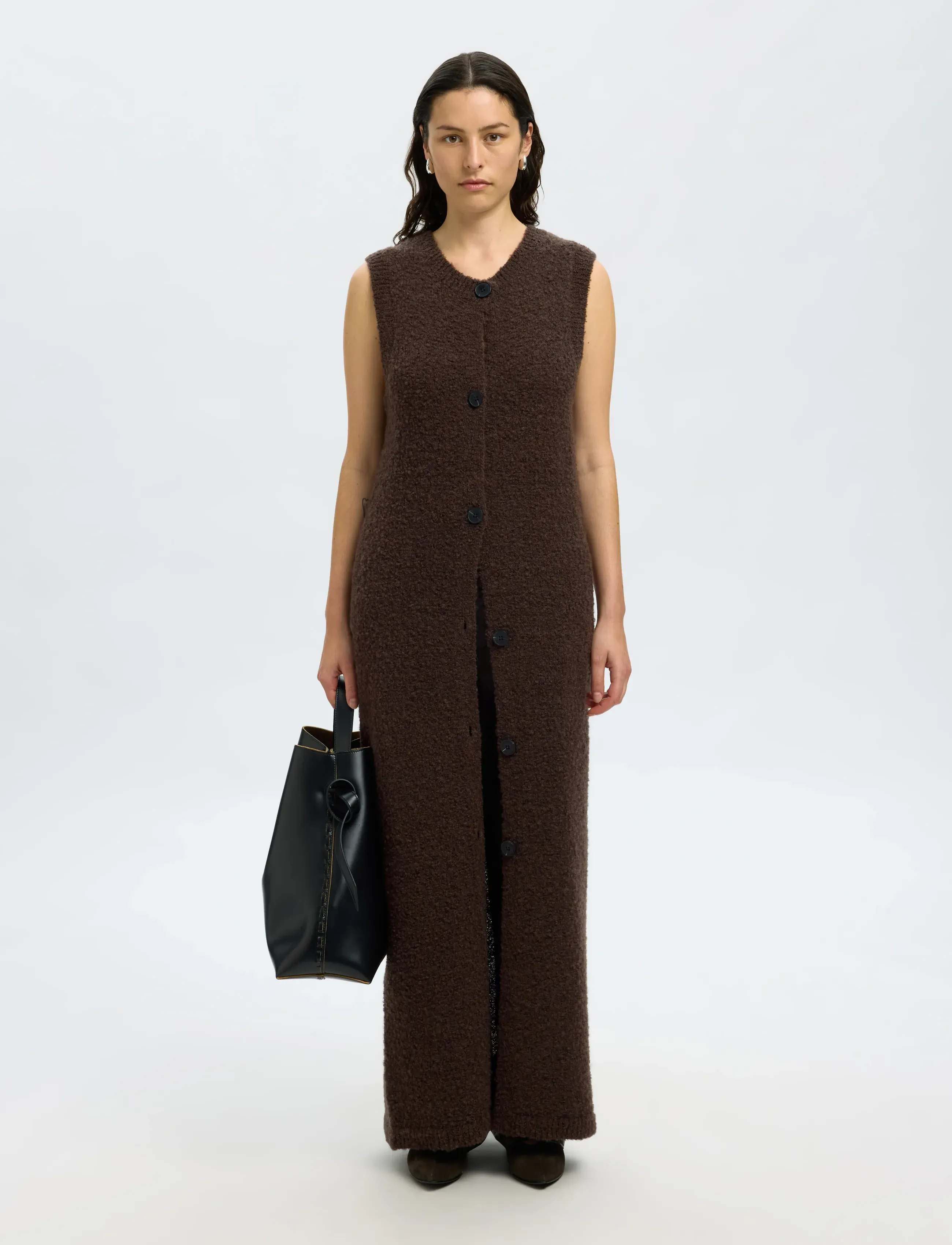 Selected SLFLELOU SL KNIT CARDIGAN DRESS - Strickkleider - DELICIOSO / brown