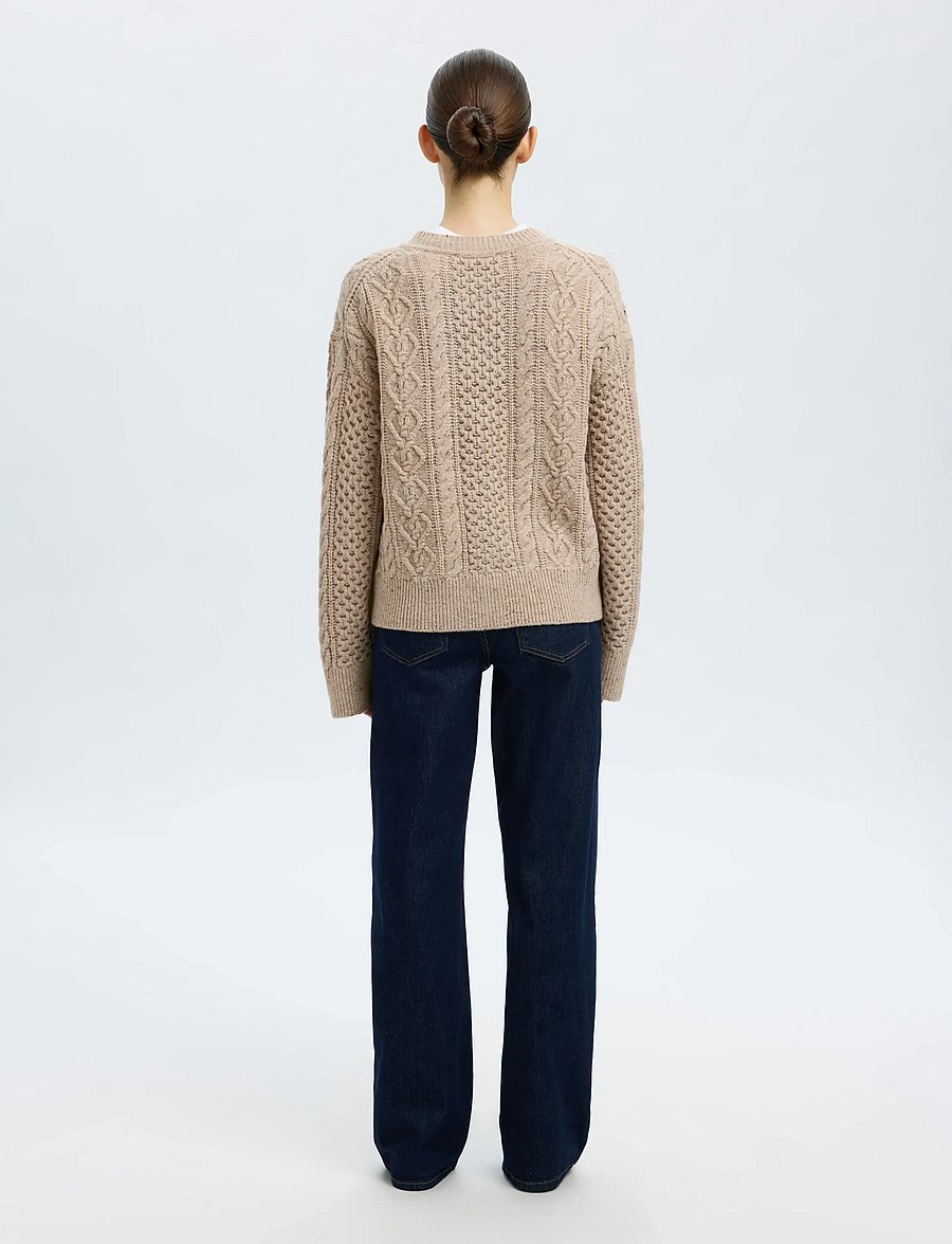 Selected - SLFNELLY LS KNIT O-NECK CARDIGAN - koftor - birch - 2