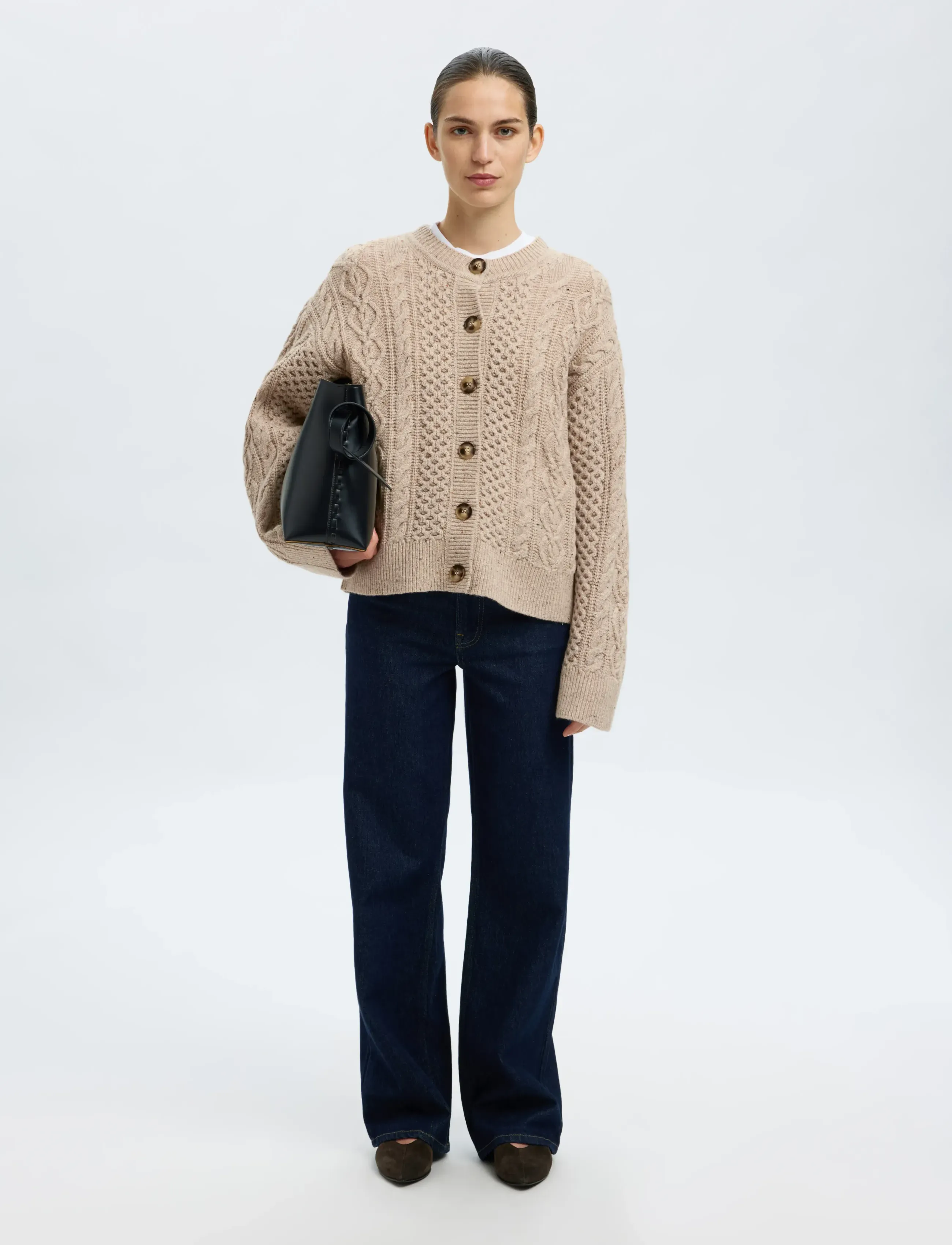 Selected - SLFNELLY LS KNIT O-NECK CARDIGAN - koftor - birch - 3