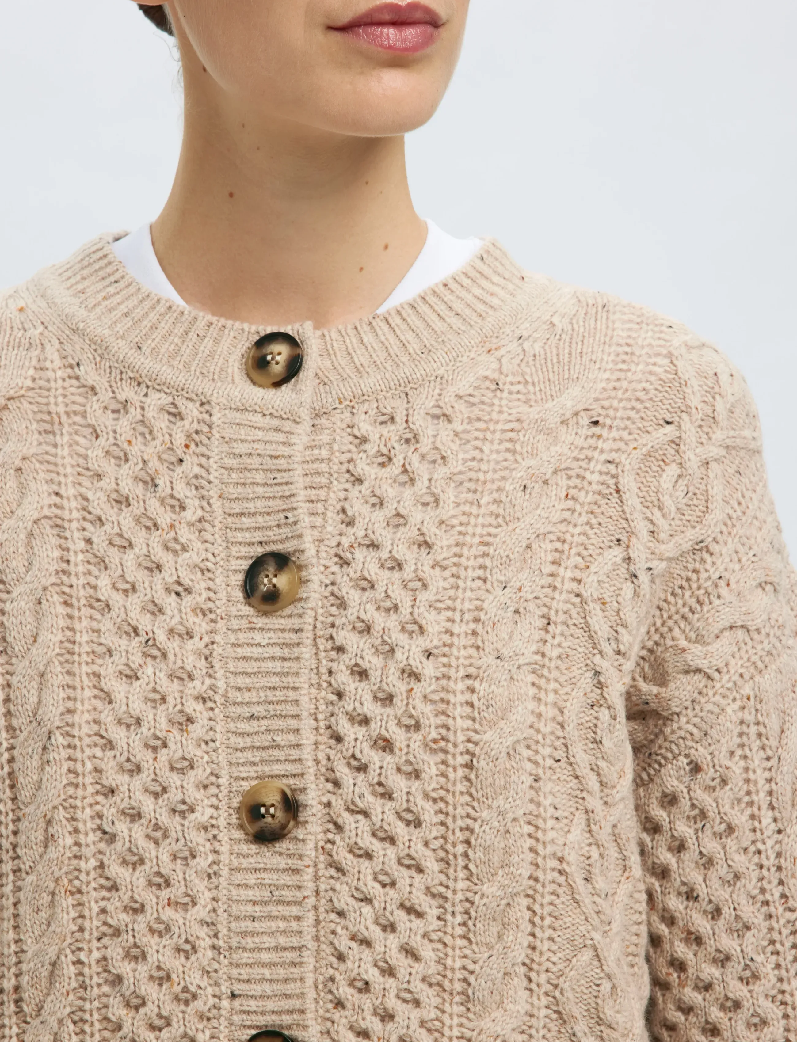 Selected - SLFNELLY LS KNIT O-NECK CARDIGAN - koftor - birch - 4