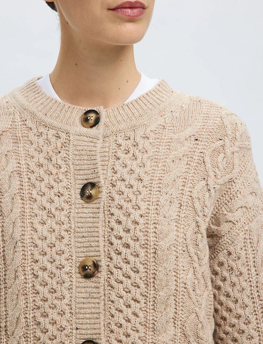 Selected - SLFNELLY LS KNIT O-NECK CARDIGAN - koftor - birch - 4