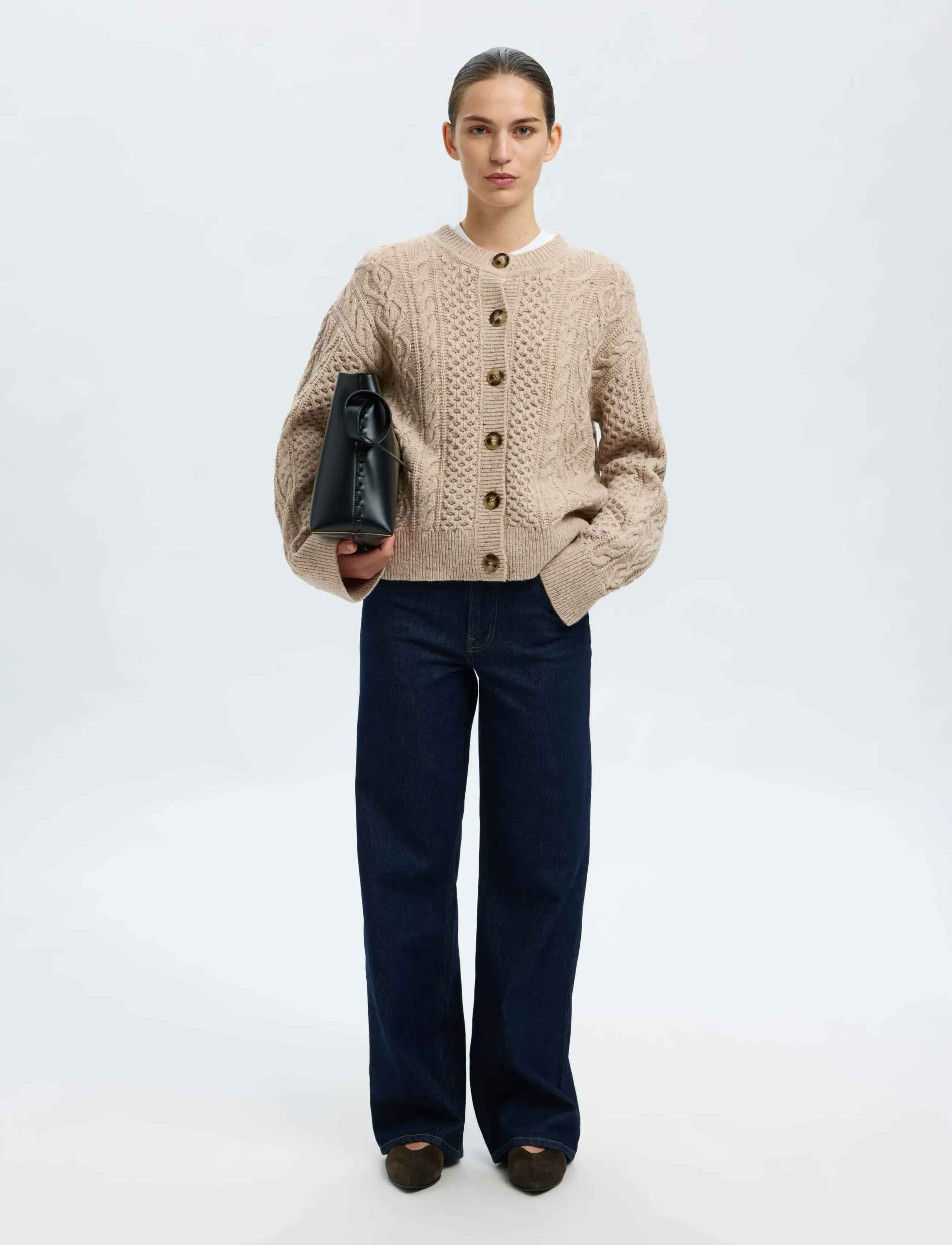 Selected - SLFNELLY LS KNIT O-NECK CARDIGAN - koftor - birch - 5