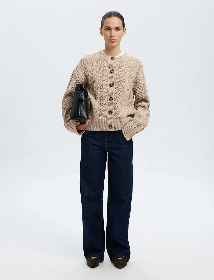 Selected - SLFNELLY LS KNIT O-NECK CARDIGAN - koftor - birch - 5