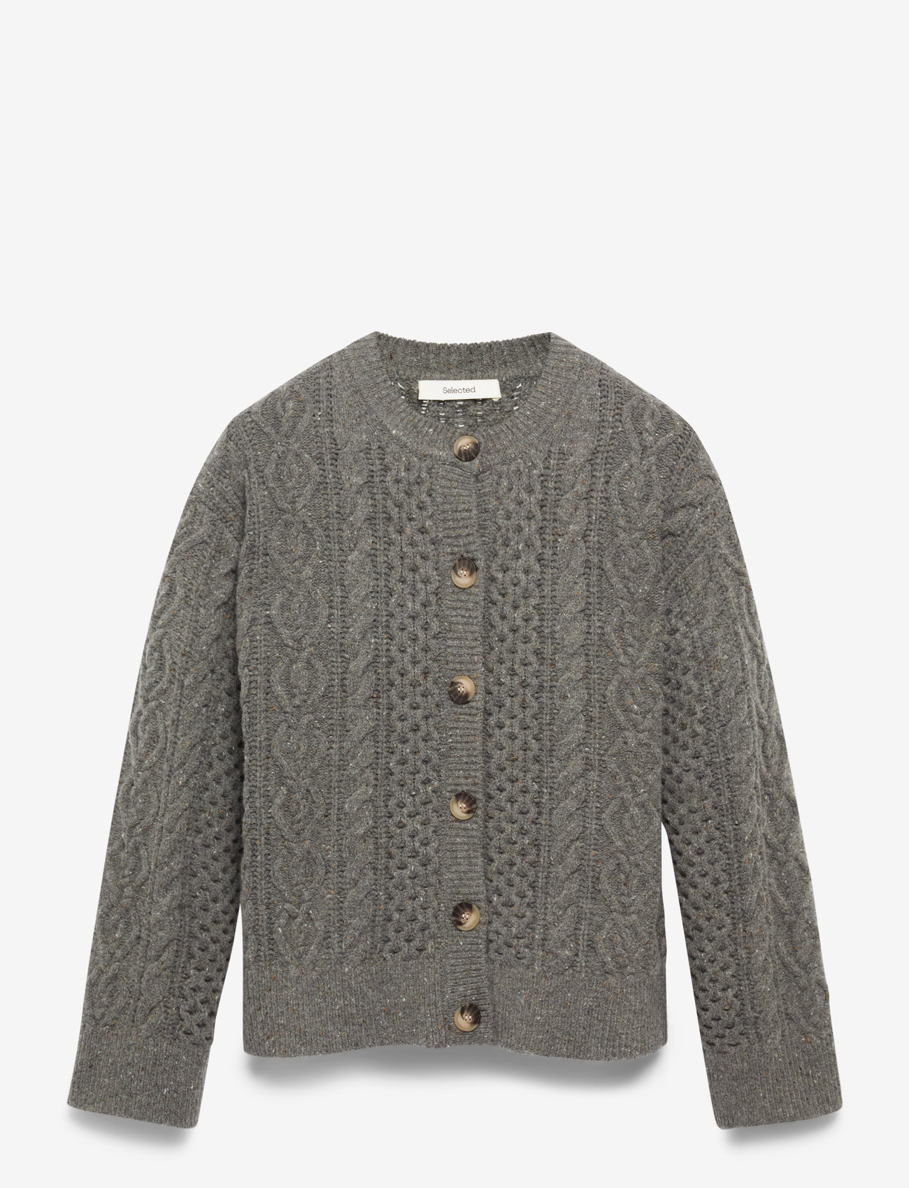 Selected - SLFNELLY LS KNIT O-NECK CARDIGAN - cardigans - medium grey melange - 1