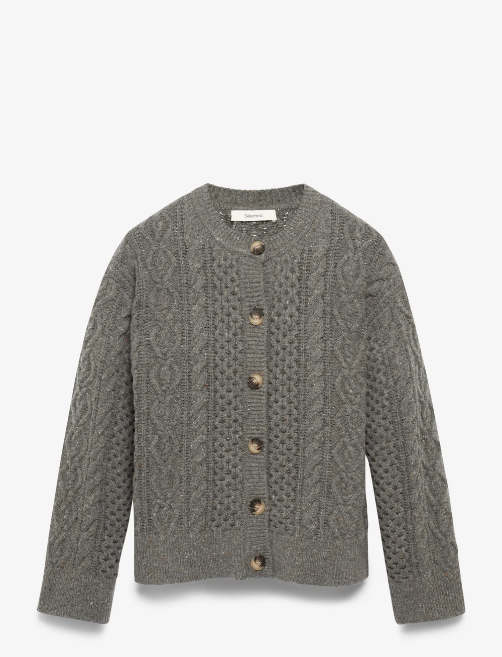 Selected - SLFNELLY LS KNIT O-NECK CARDIGAN - cardigans - medium grey melange - 1