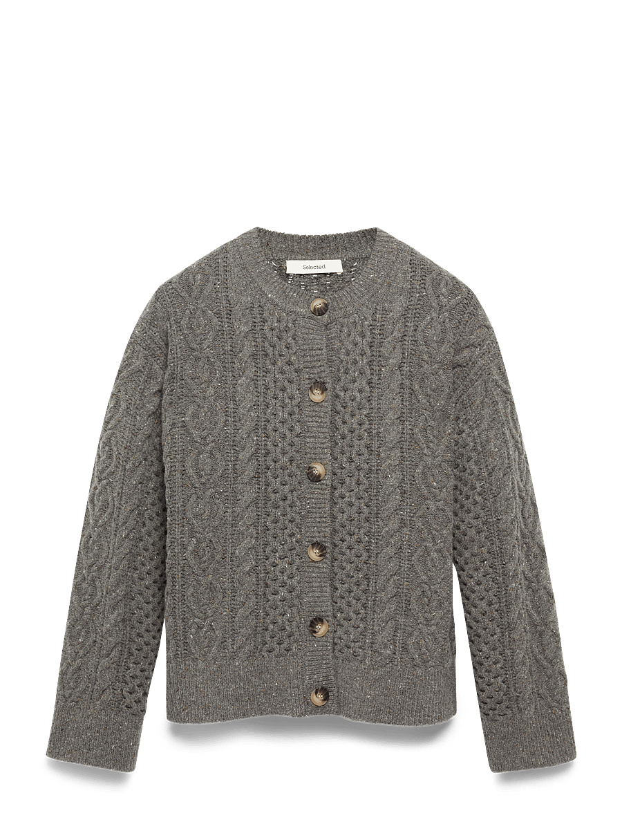 Selected - SLFNELLY LS KNIT O-NECK CARDIGAN - gilets - medium grey melange - 1