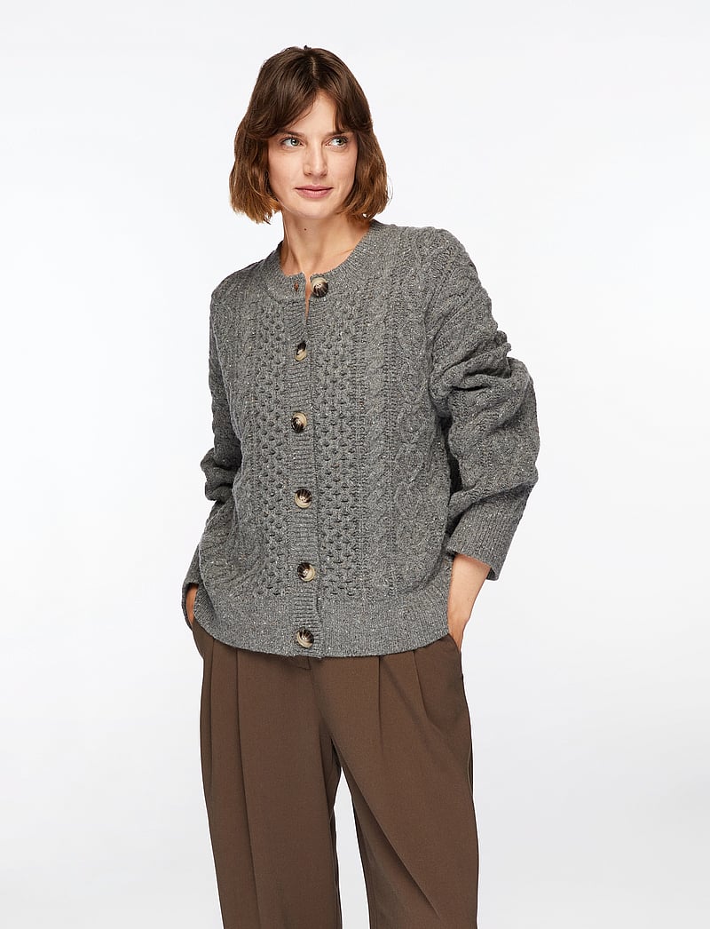 Selected - SLFNELLY LS KNIT O-NECK CARDIGAN - cardigans - medium grey melange - 0