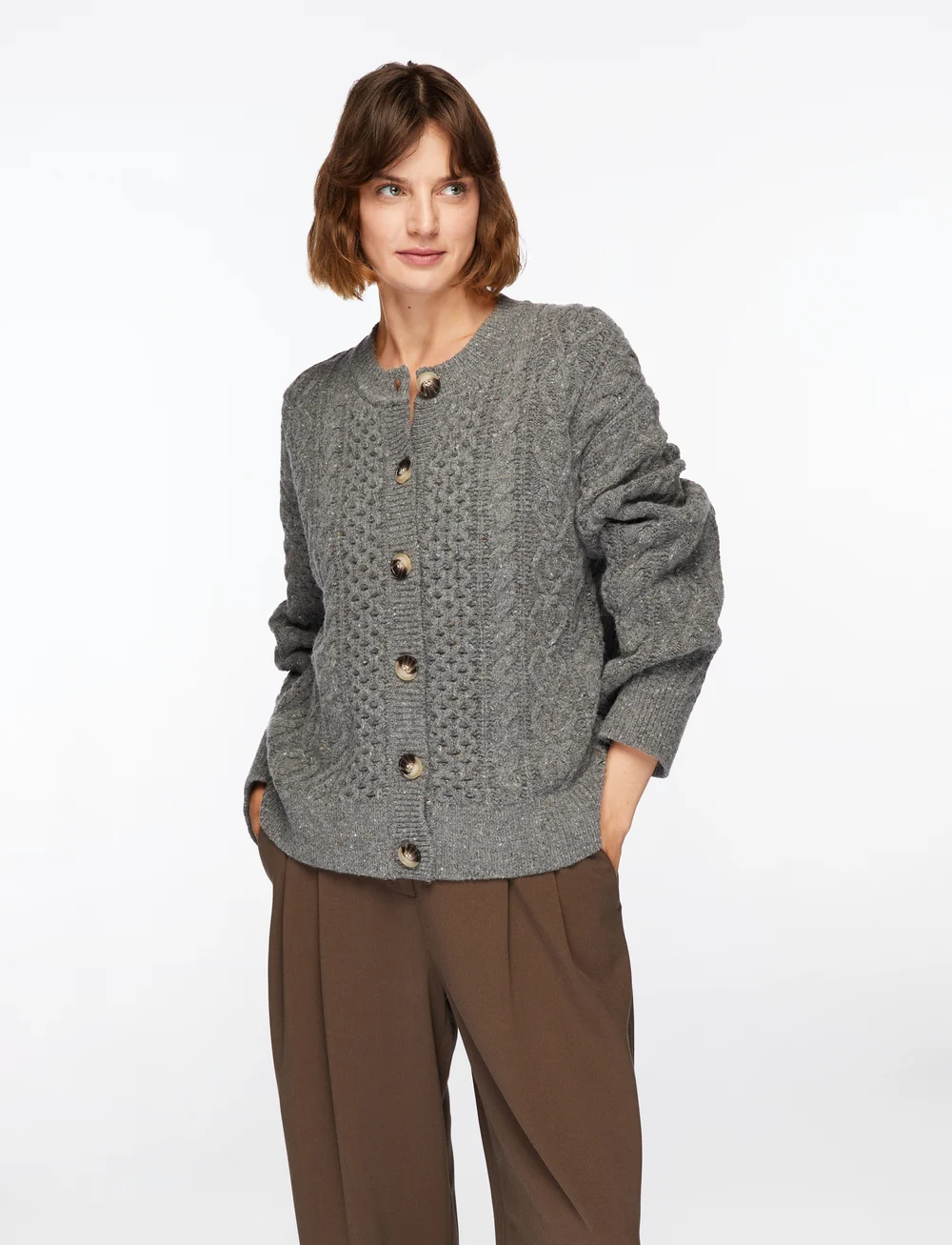 Selected - SLFNELLY LS KNIT O-NECK CARDIGAN - cardigans - medium grey melange - 0