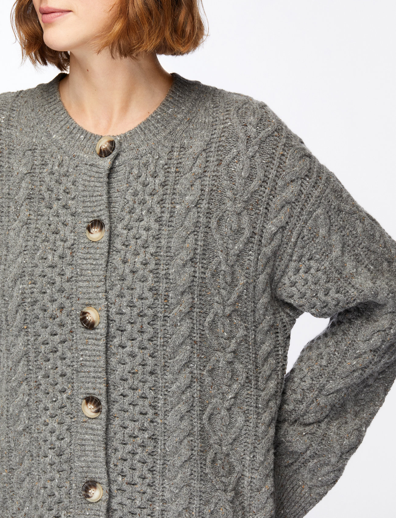 Selected - SLFNELLY LS KNIT O-NECK CARDIGAN - cardigans - medium grey melange - 5