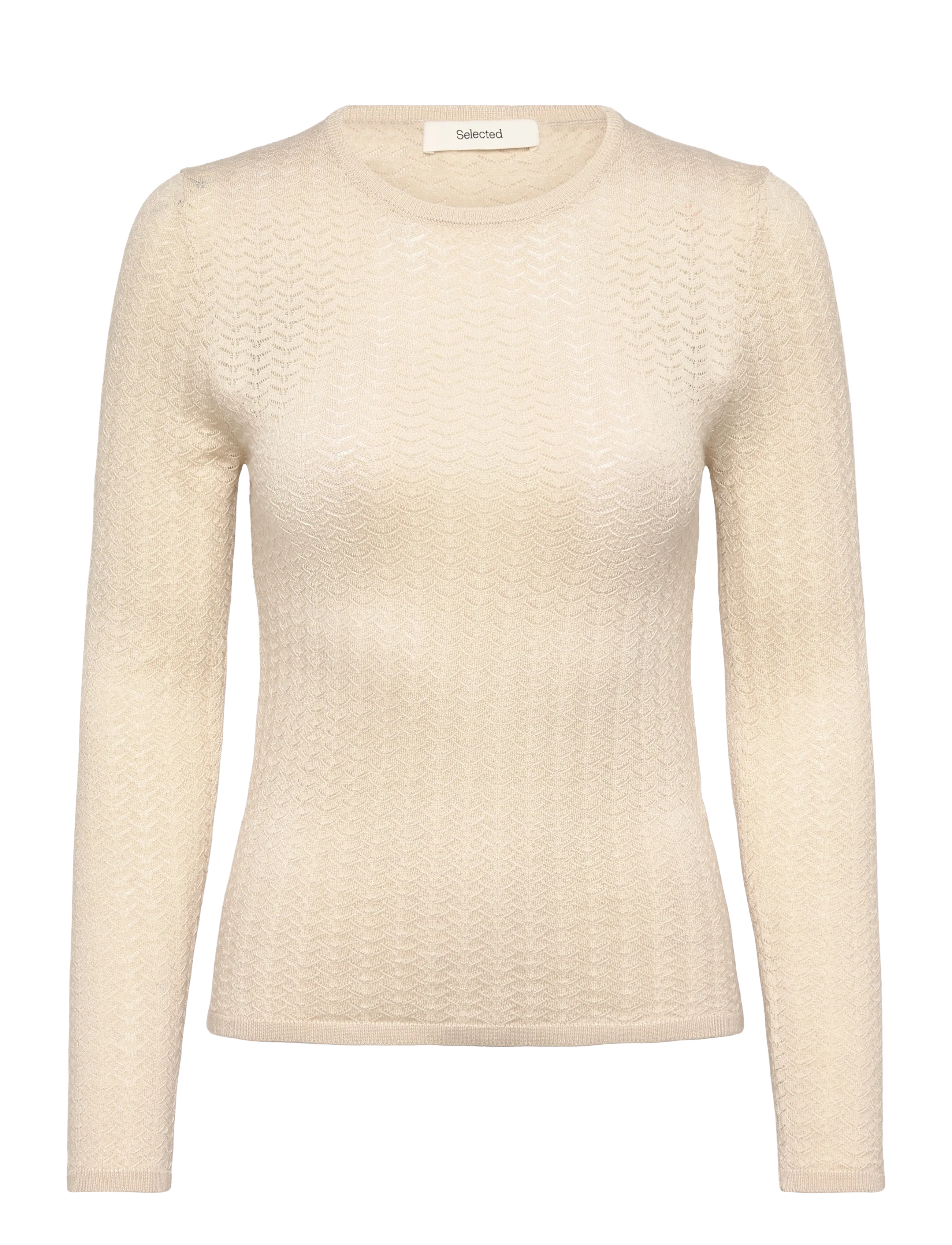 SELECTED Slfnaja Tight Ls Knit O-Neck Cream - M - Damen