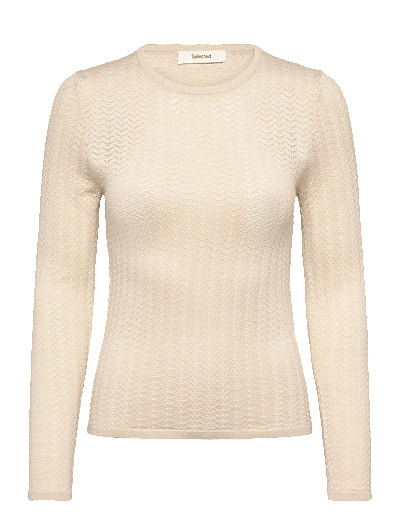 Selected SLFNAJA TIGHT LS KNIT O-NECK - Prjónafatnaður - BIRCH / cream